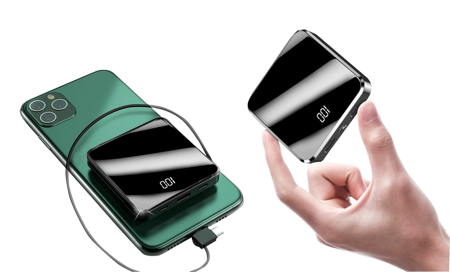 Mini Portable Charging Power Bank with USB Cable for iPhone and Tablets