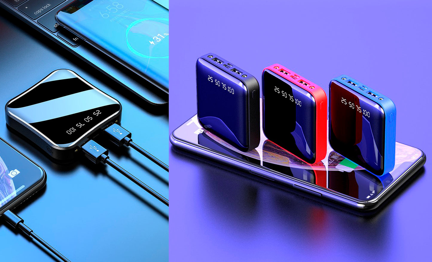 Mini Portable Charging Power Bank with USB Cable for iPhone and Tablets