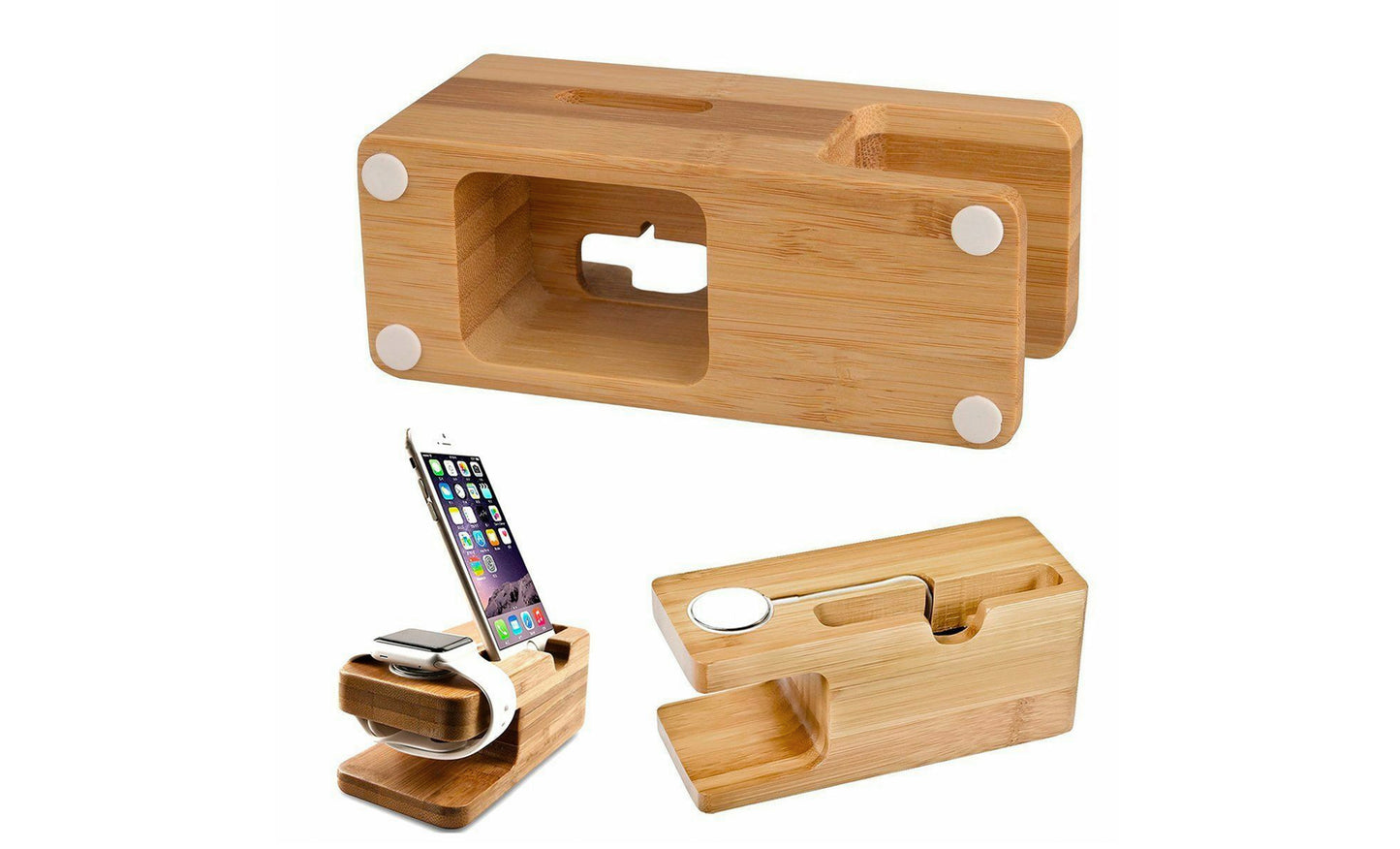 Wooden Mount And Cradle Station Dock For Apple Watch And iPhone