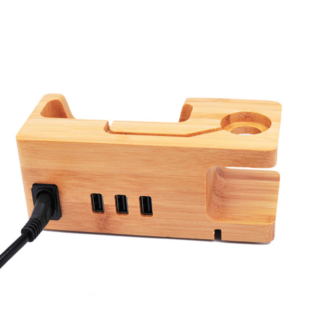 Wooden 3 Ports Desktop USB Charger, Multi-Function Charging Station Deck