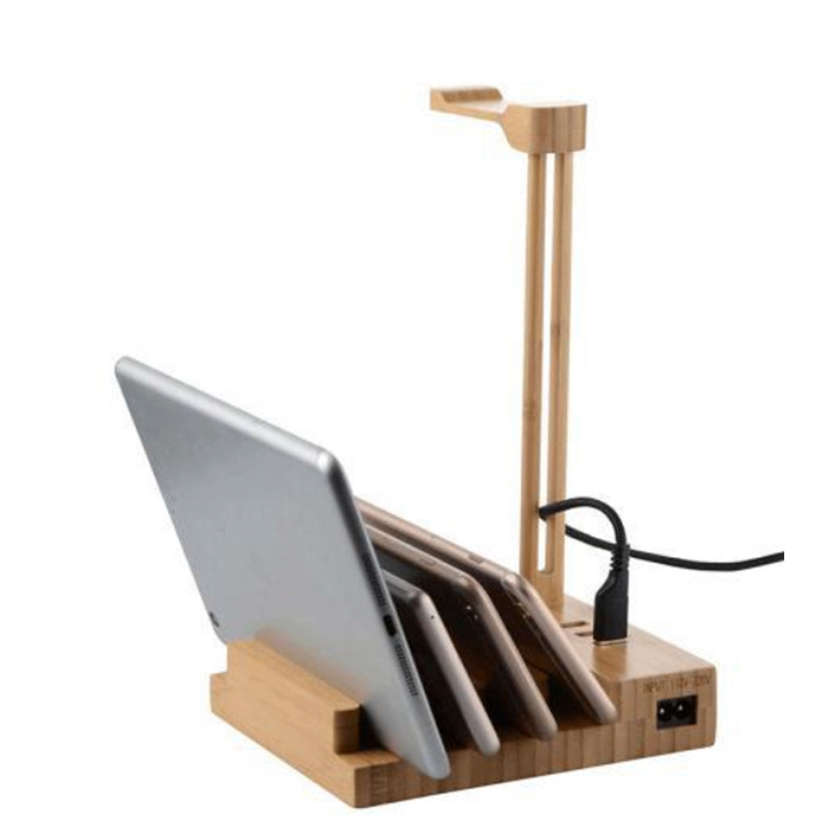 Wooden 3 Ports Headset Hanger Rack, USB Charging Dock Station for Headphone and Smartphone
