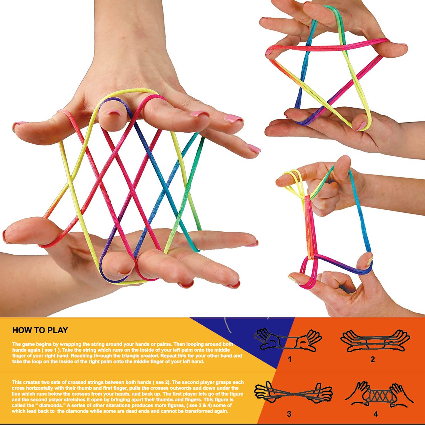 Colorful Rainbow Cradle String Game Finger Twister, 3 pieces Set