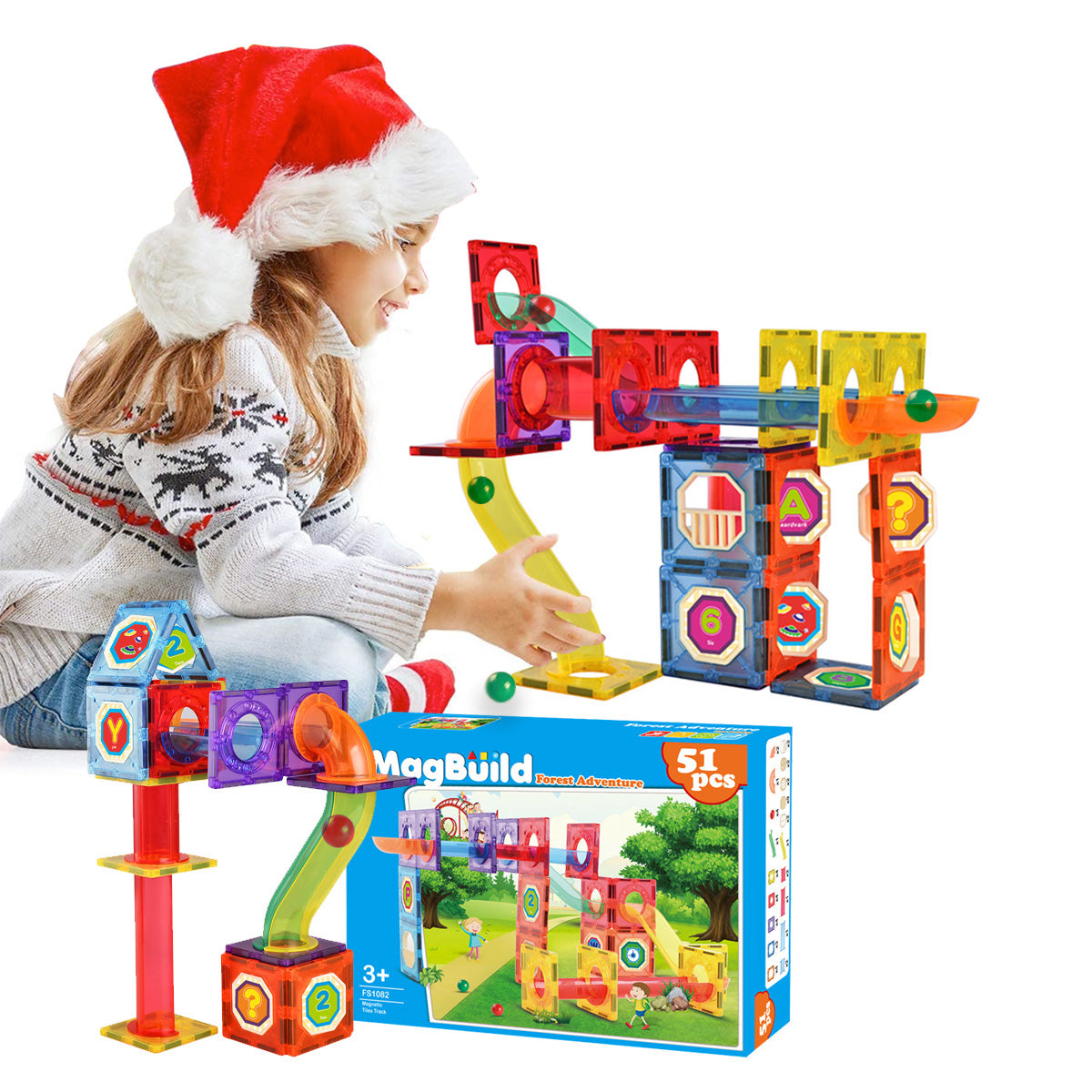 Magnetic Tile Track Forest Adventure Building Block for Kids, 51 Pieces