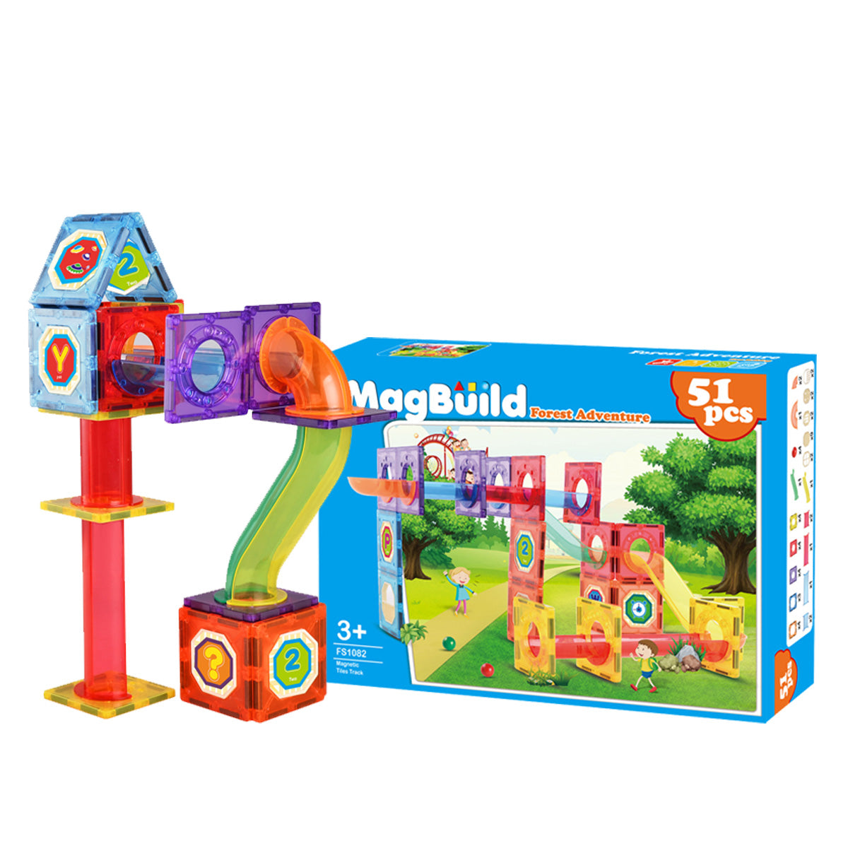 Magnetic Tile Track Forest Adventure Building Block for Kids, 51 Pieces