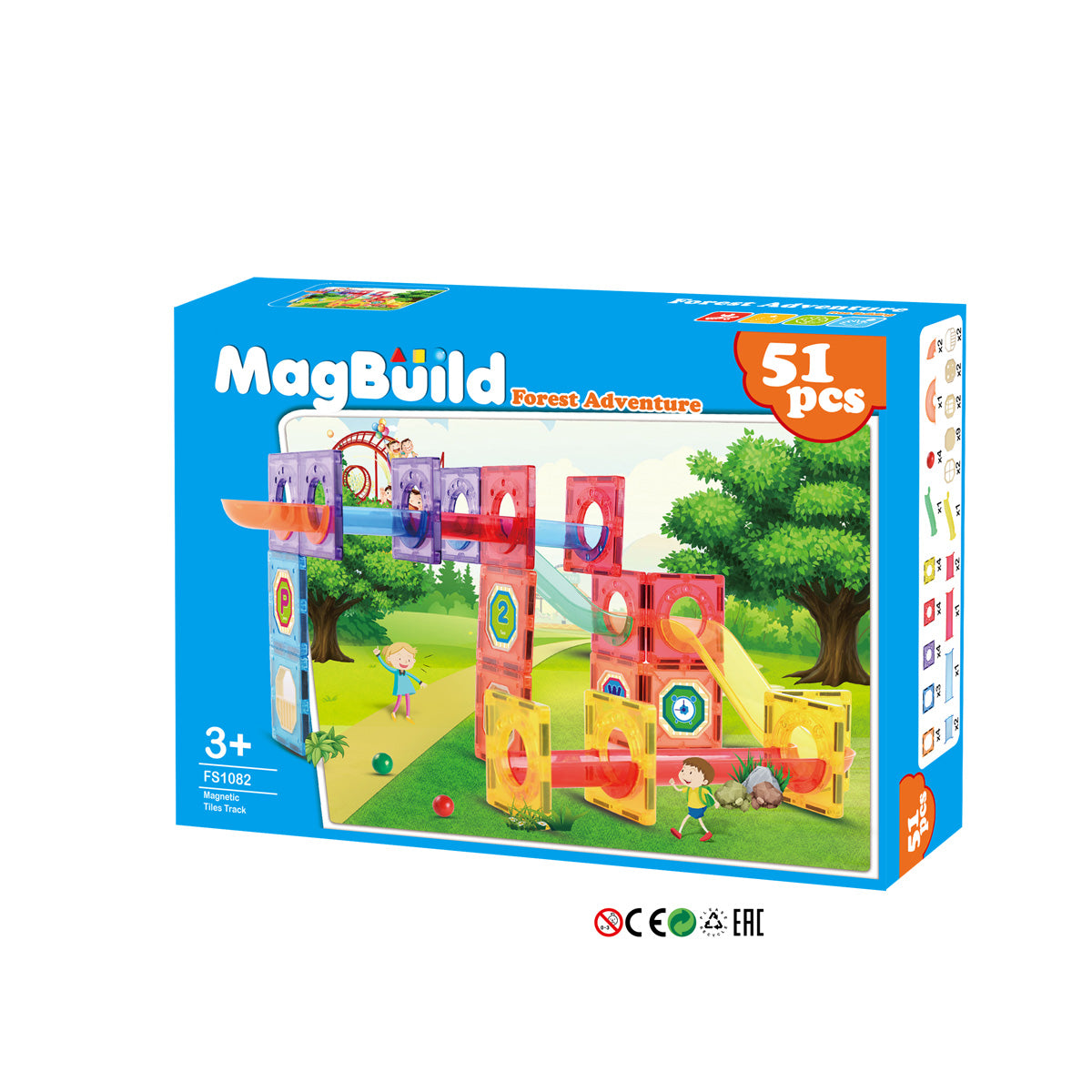 Magnetic Tile Track Forest Adventure Building Block for Kids, 51 Pieces
