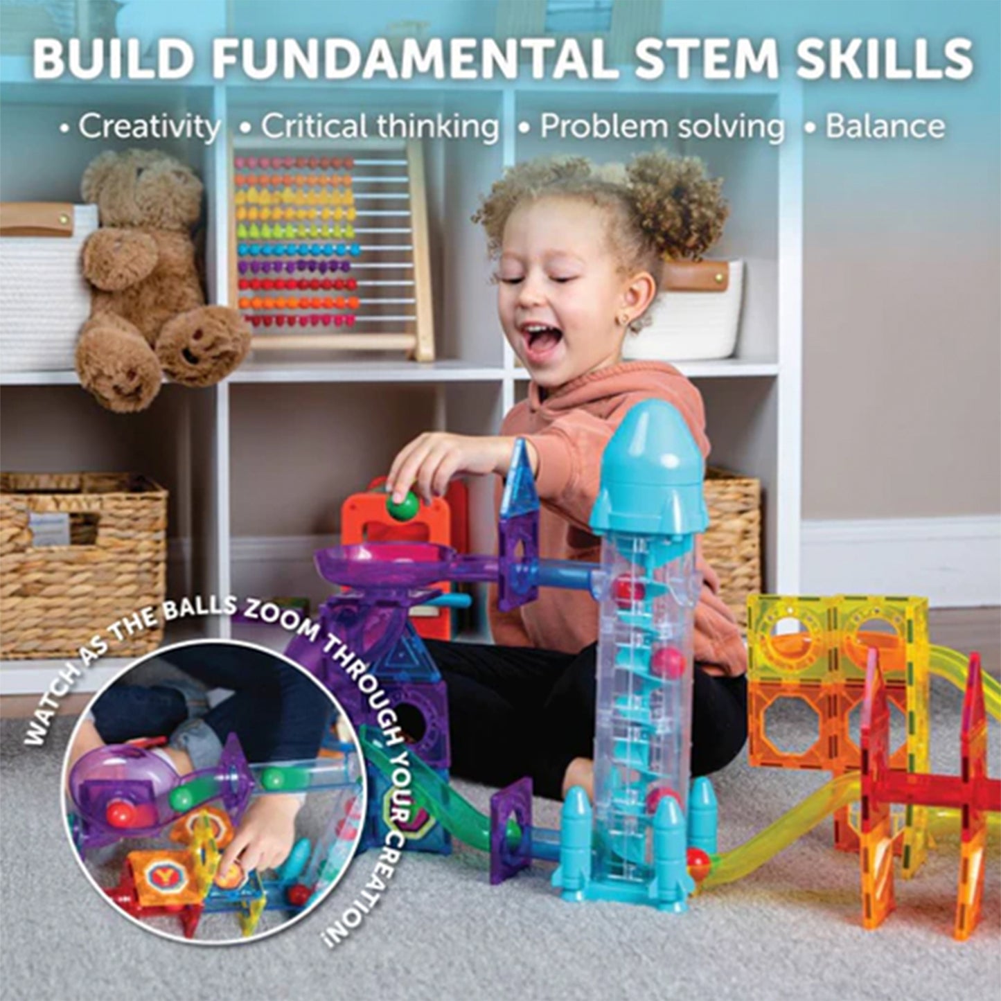 72 Piece Kids Magnetic Building Blocks Tile Set - Creative Educational Toy