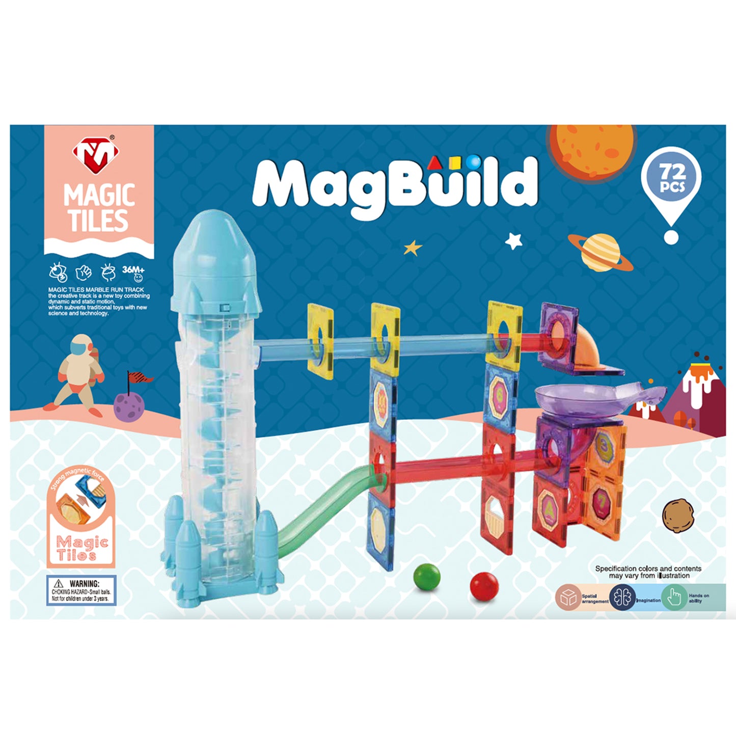 72 Piece Kids Magnetic Building Blocks Tile Set - Creative Educational Toy