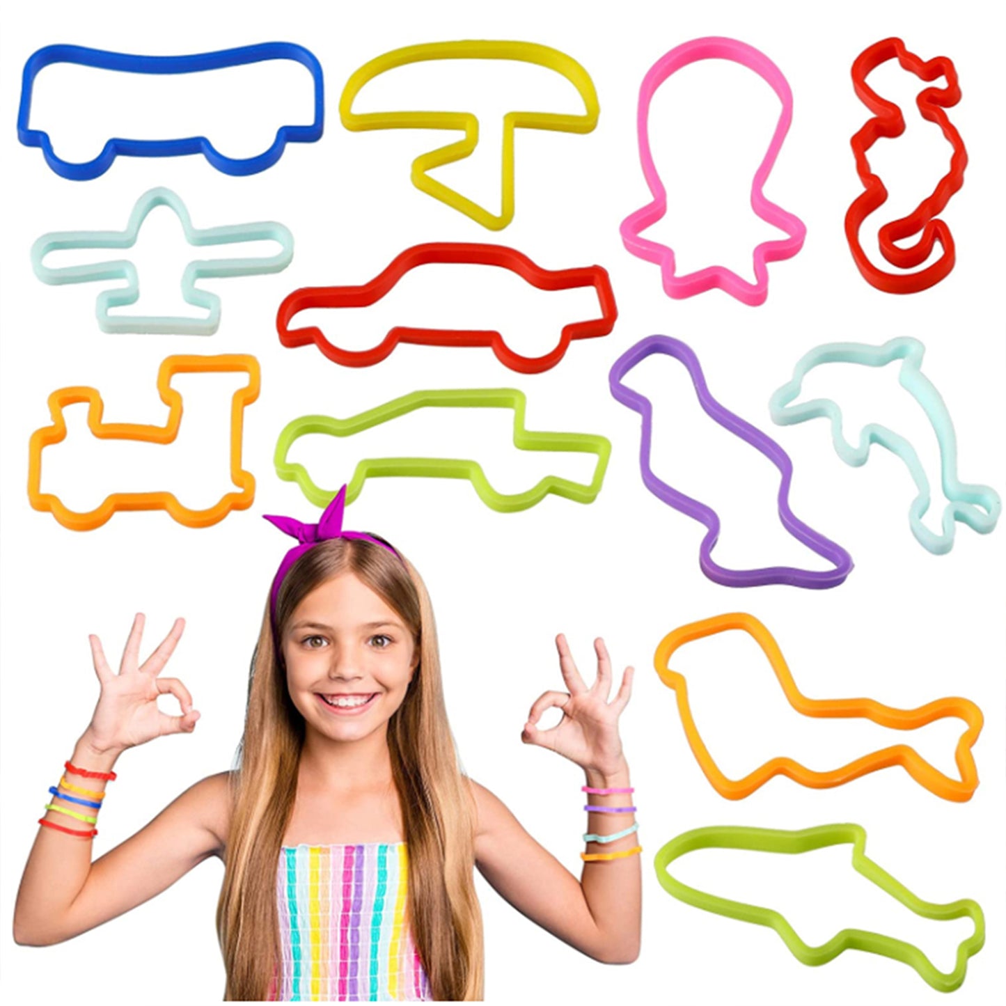 36 pcs Assorted Cummie Bracelets, Zoo Animal, Sea Life, Dinosaur Shaped Silicone Bracelet for Girls