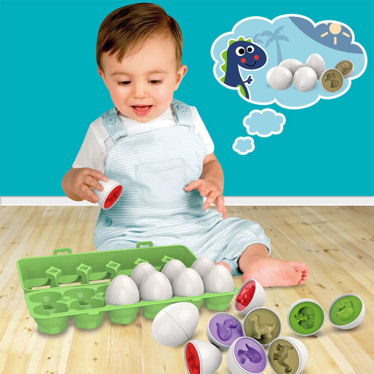 Dinosaur Egg Carton STEM Teaches Colors and Shapes, Sorting and Fine Motor Skills- Box of 12 Dinosaur Eggs