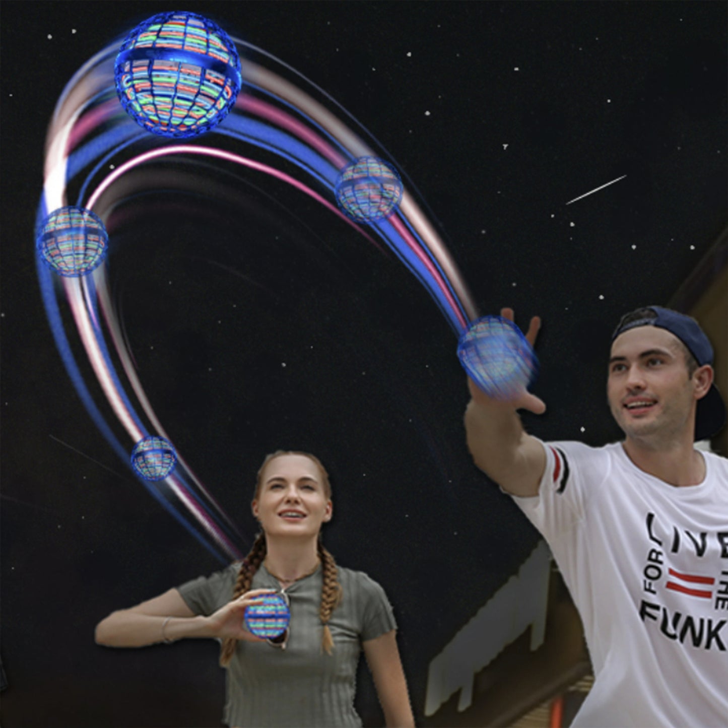 Hand Operated Flying LED Orb Ball Toy with Boomerang Effect for Indoors and Outdoors