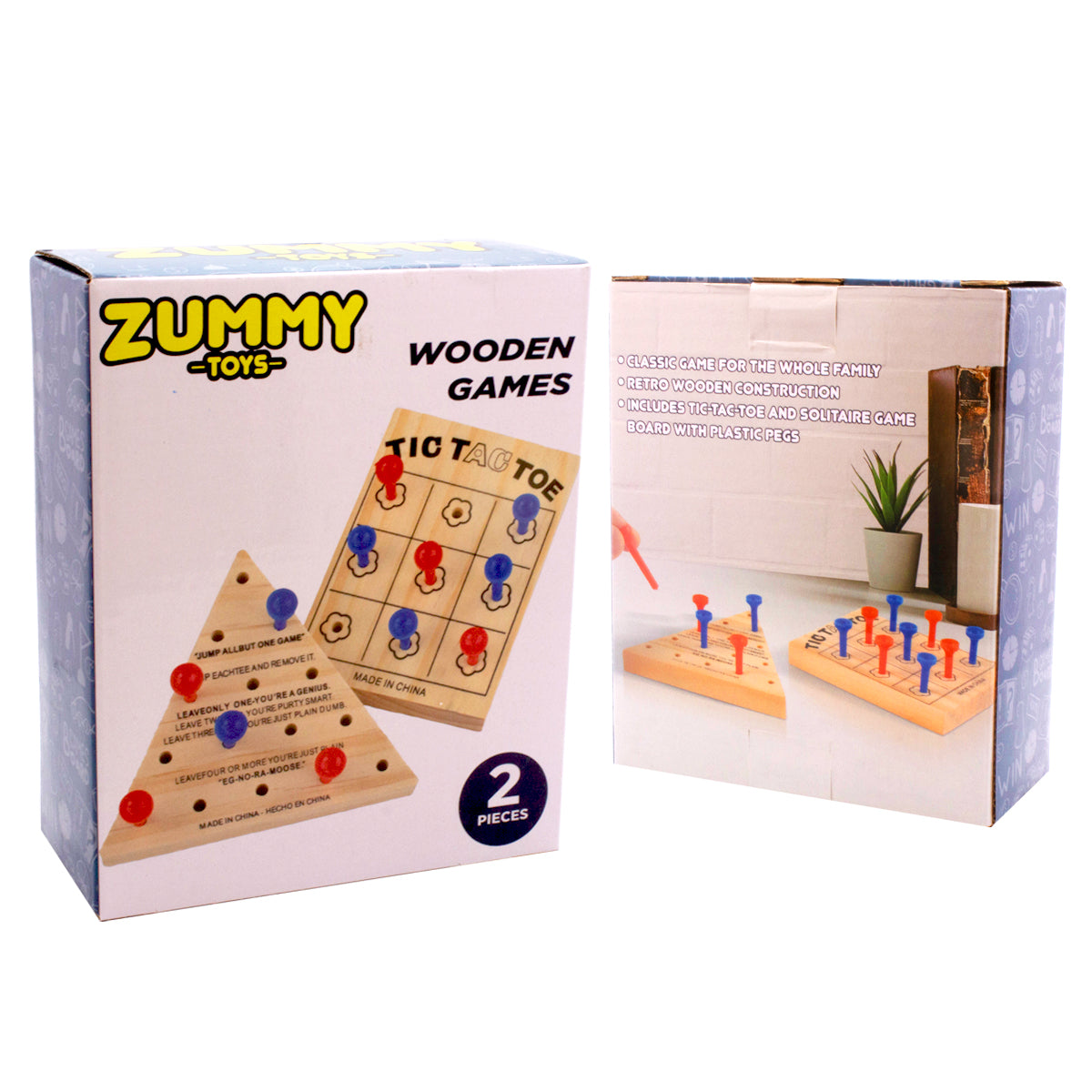 Tic Tac Toe & Solitaire Mini Wooden Games