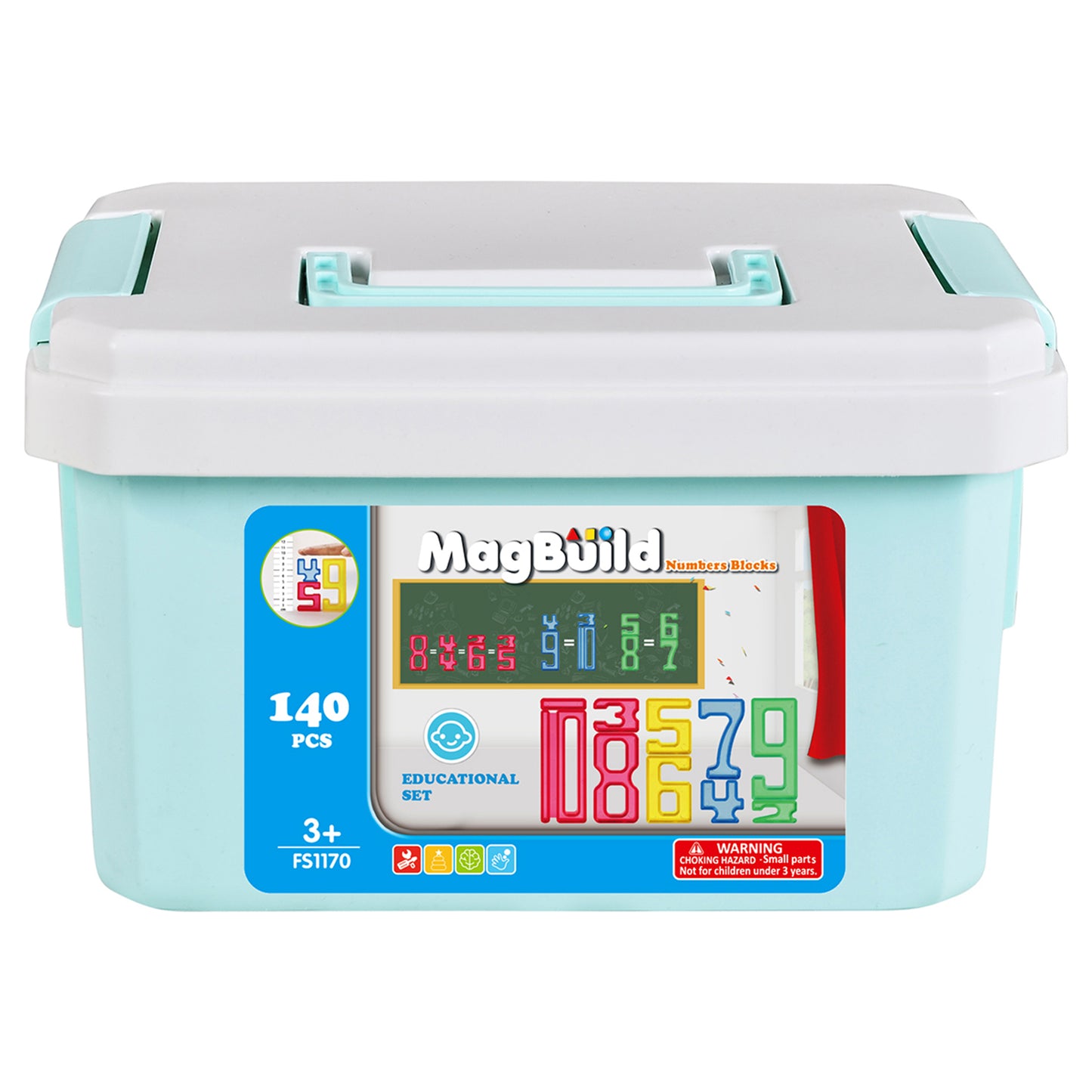 140-Piece Set of Transparent Number Tiles for Early Education and Countless Games with Storage Bin