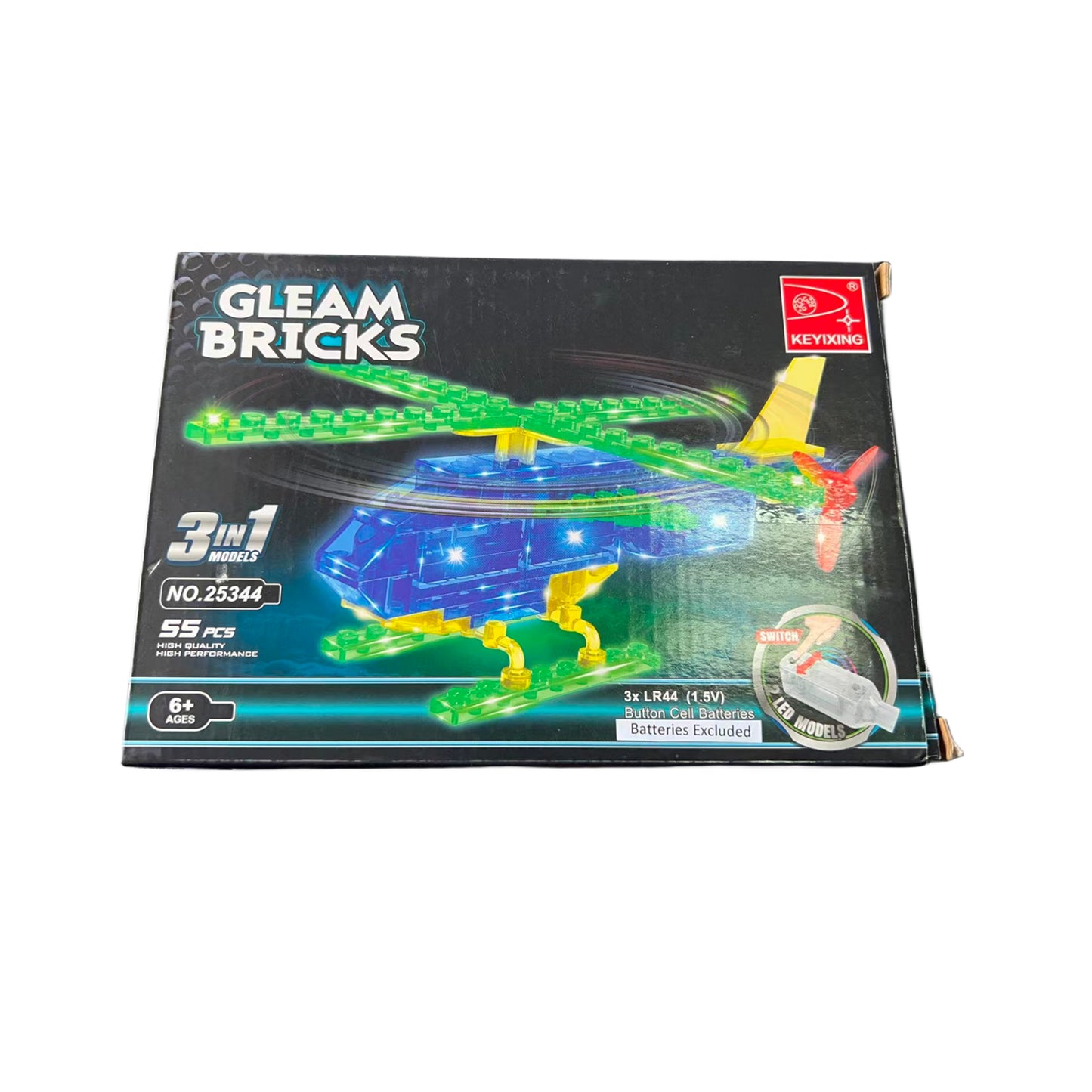 Gleam Bricks 55 Pieces 3 in 1 Helicopter Model Toy for 6+ Aged Kids
