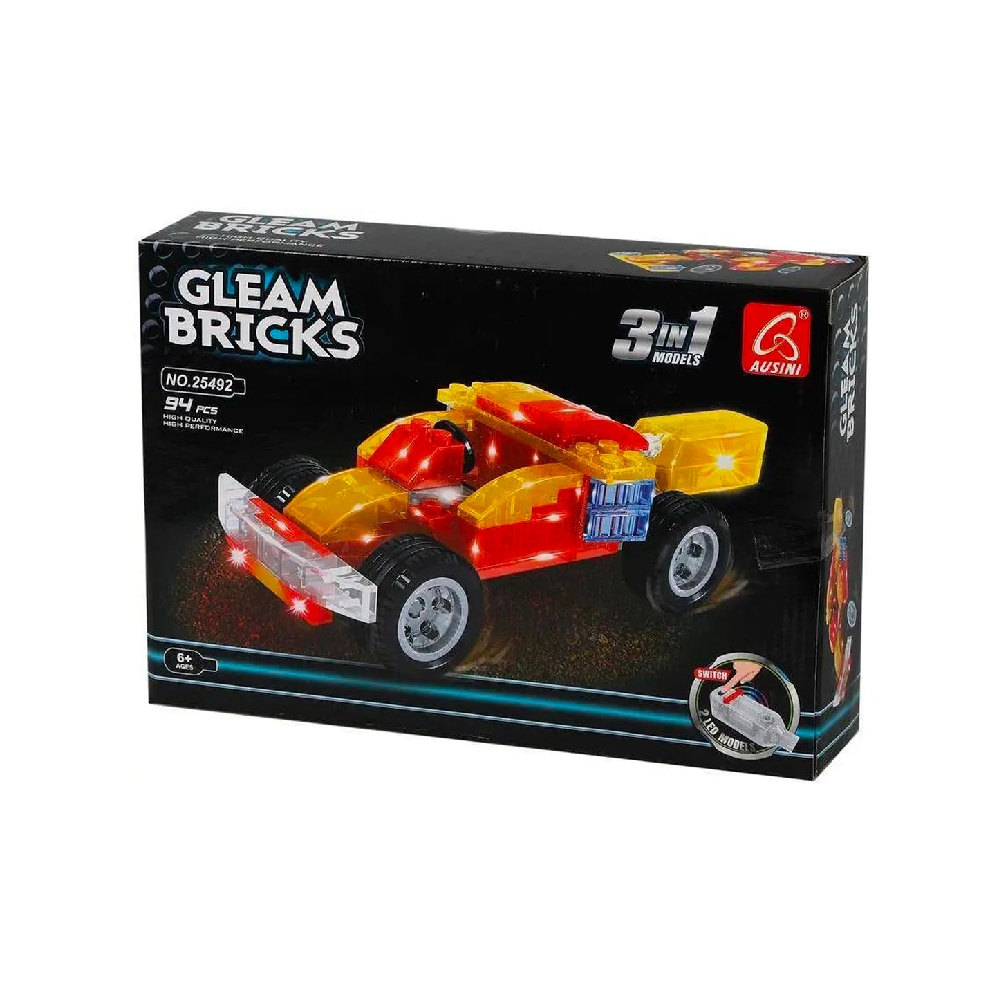 Gleam Bricks 94 Pieces 3 in 1 Race Car Model Toy for 6+ Aged Kids