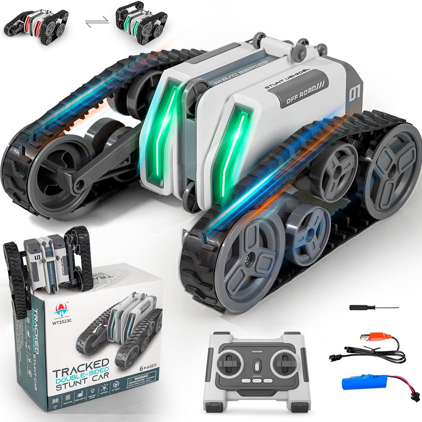 Remote Control Radio-controlled Car, 360 Angles Driving Double-Sided Stunt Car with Rotating Lights, Birthday Gift for Kids