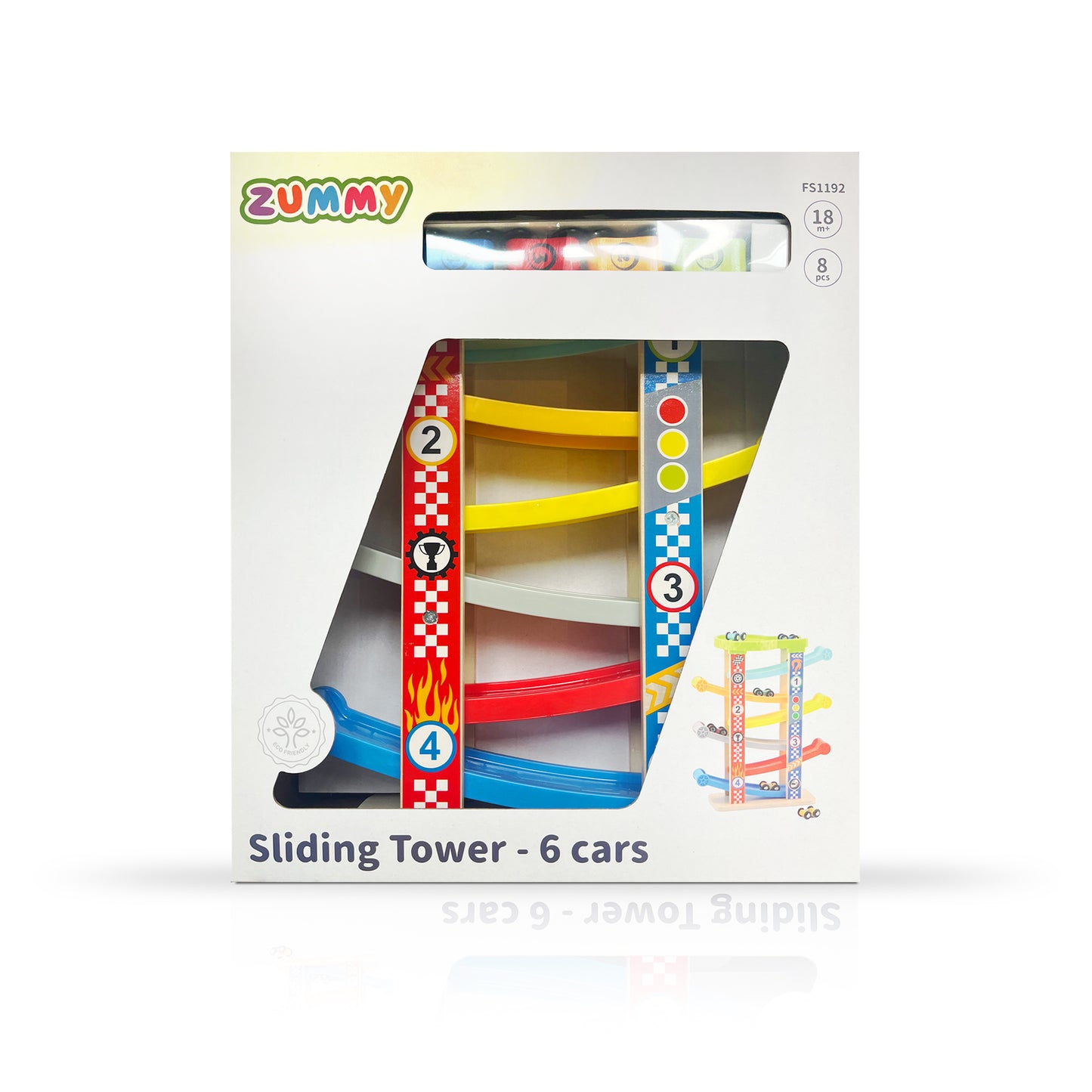 3D Sliding Tower with 6 Car Toys