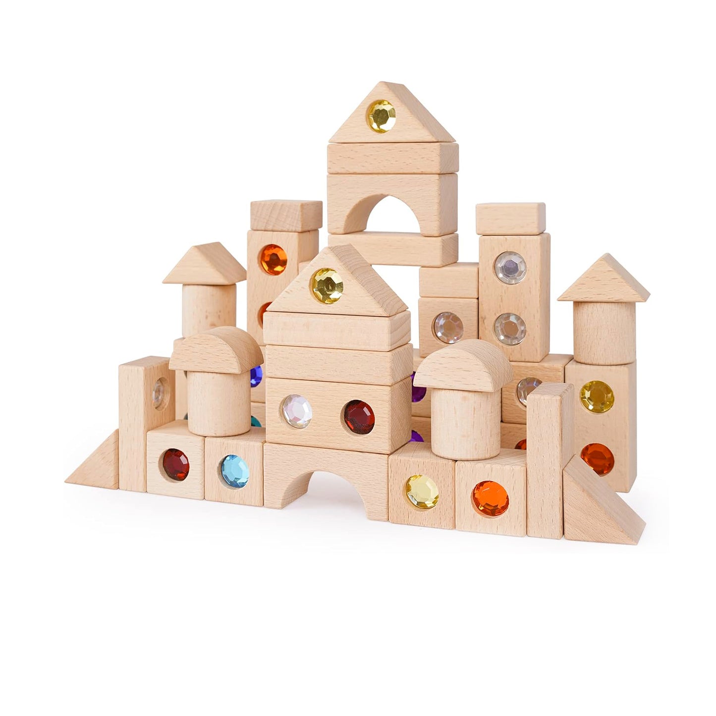 50 Pieces Wooden Building Blocks Set