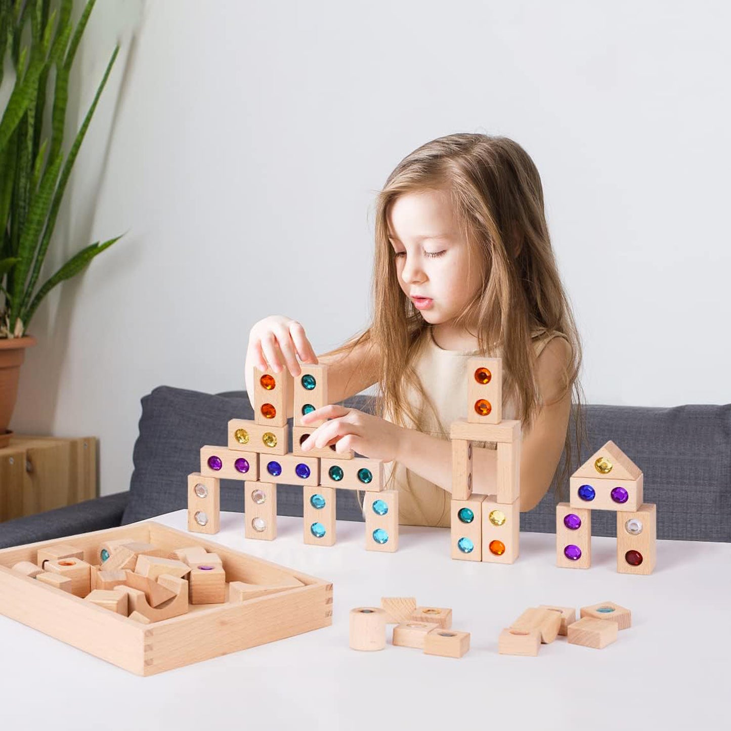 50 Pieces Wooden Building Blocks Set