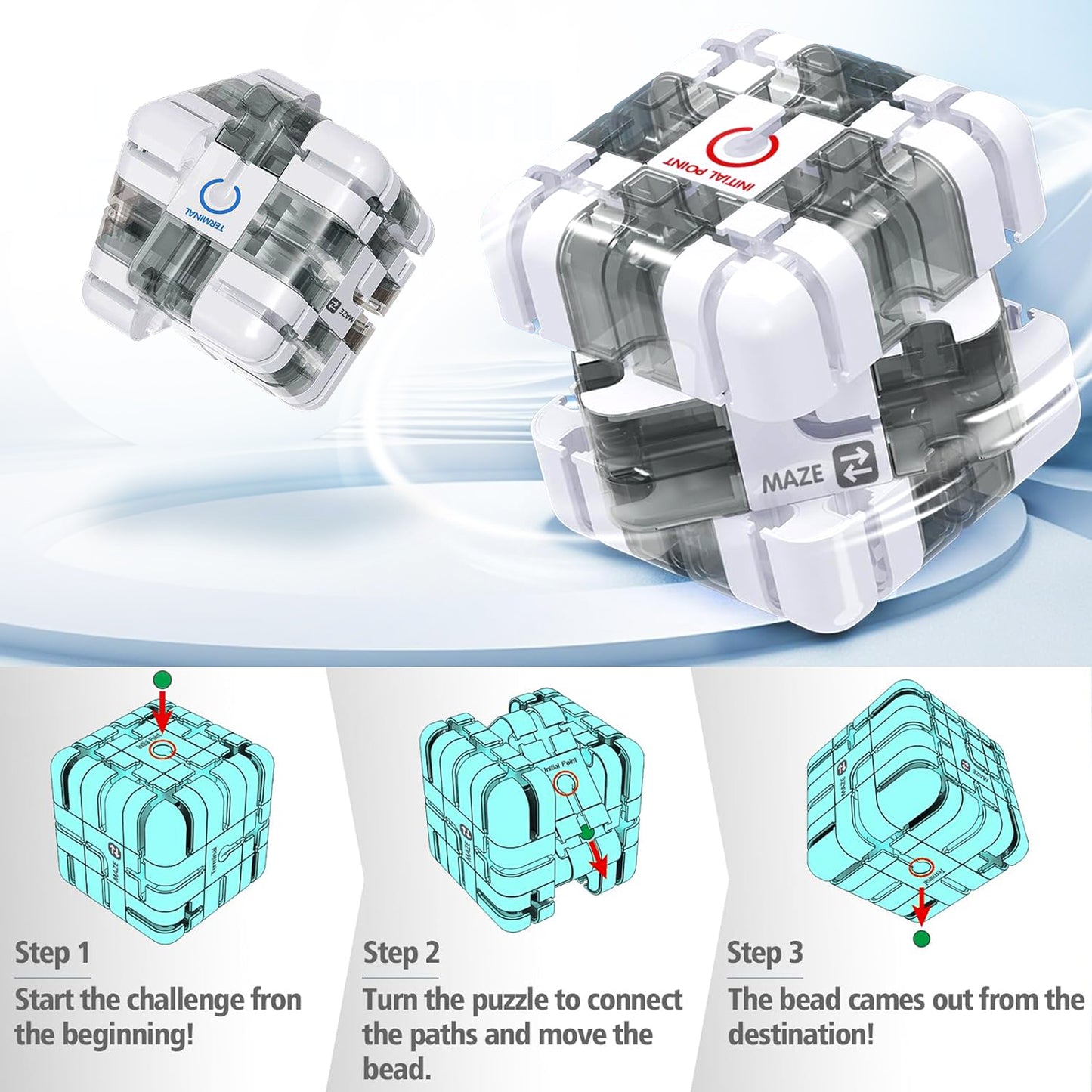 3D Spinning Marble Maze Cube Puzzle