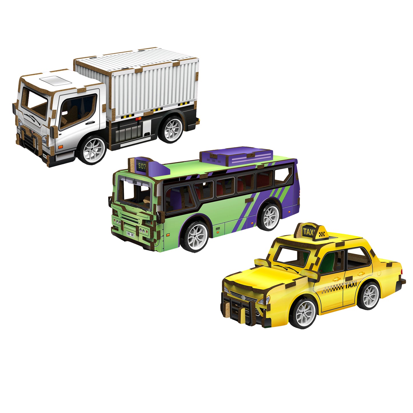 3 Pack DIY Wood Vehicles Toy