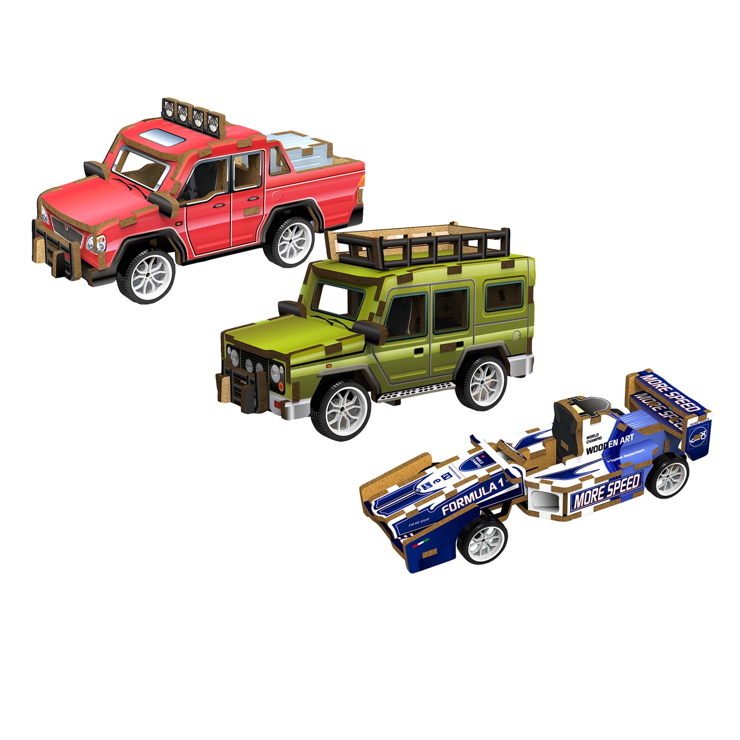 3 Pack DIY Wood Vehicles Toy