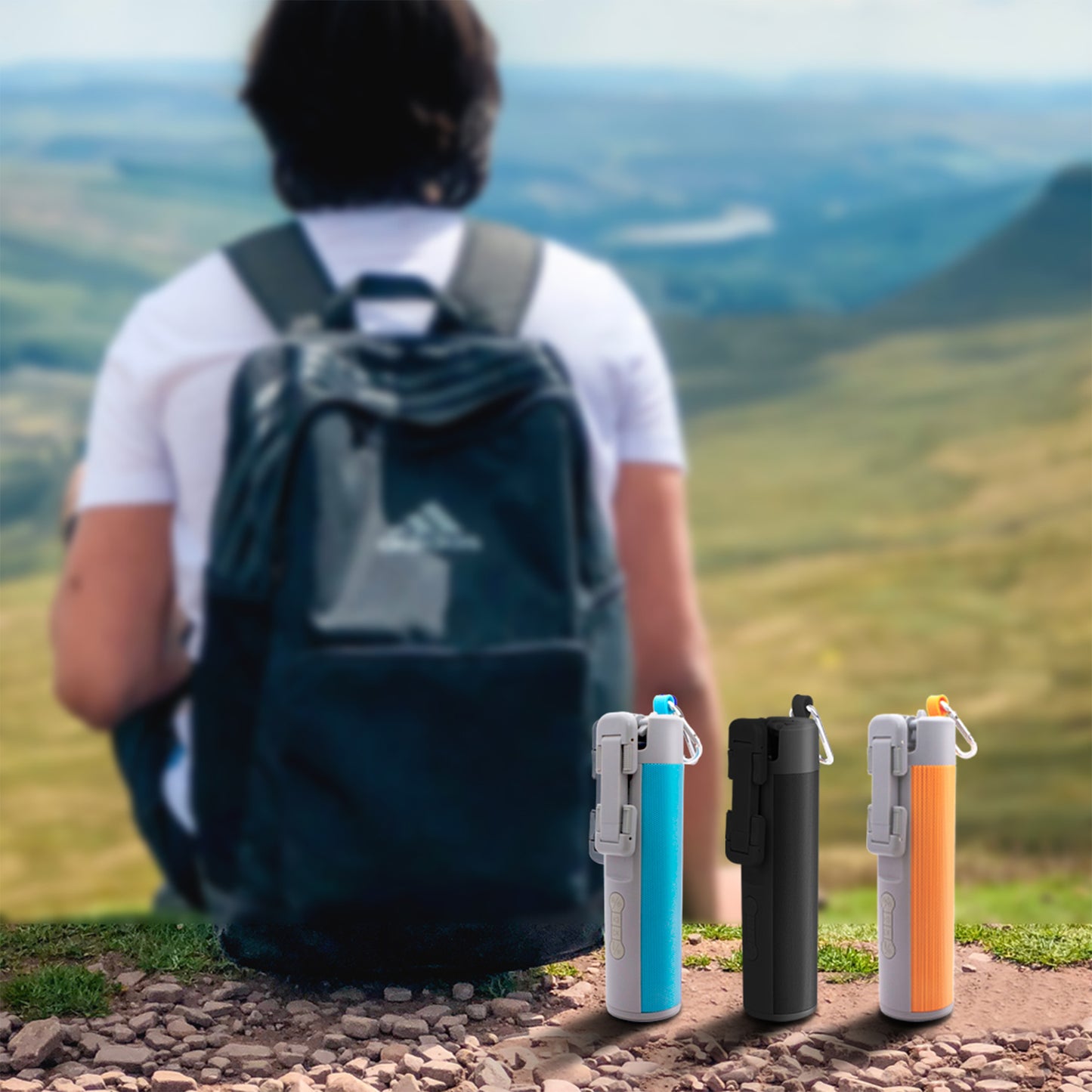 4-in-1 Gadget Capsule with Wireless Speaker,Powerbank, Selfie Stick, Flashlight