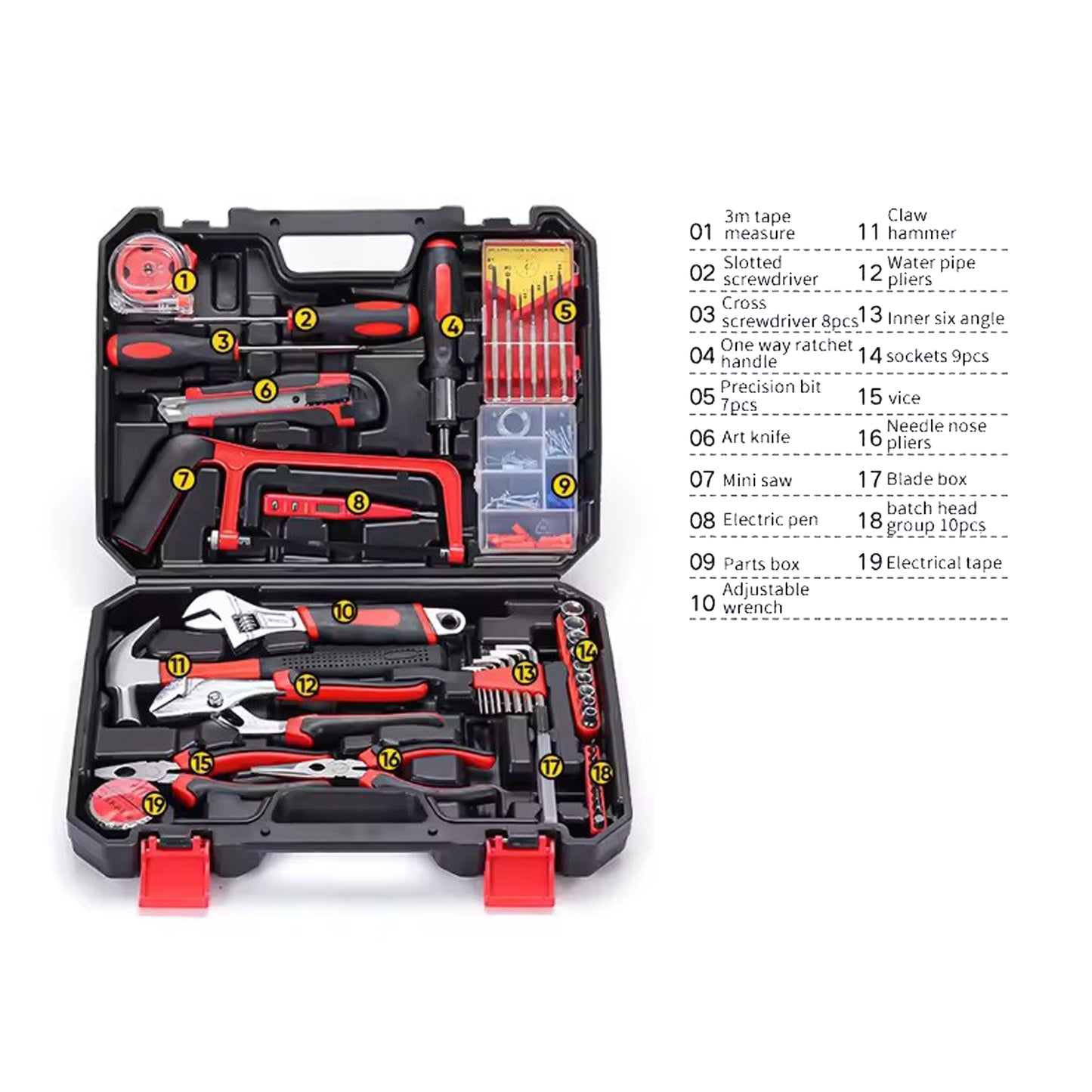 19 Pcs Multi-Function Household Repair Kit Tool Box