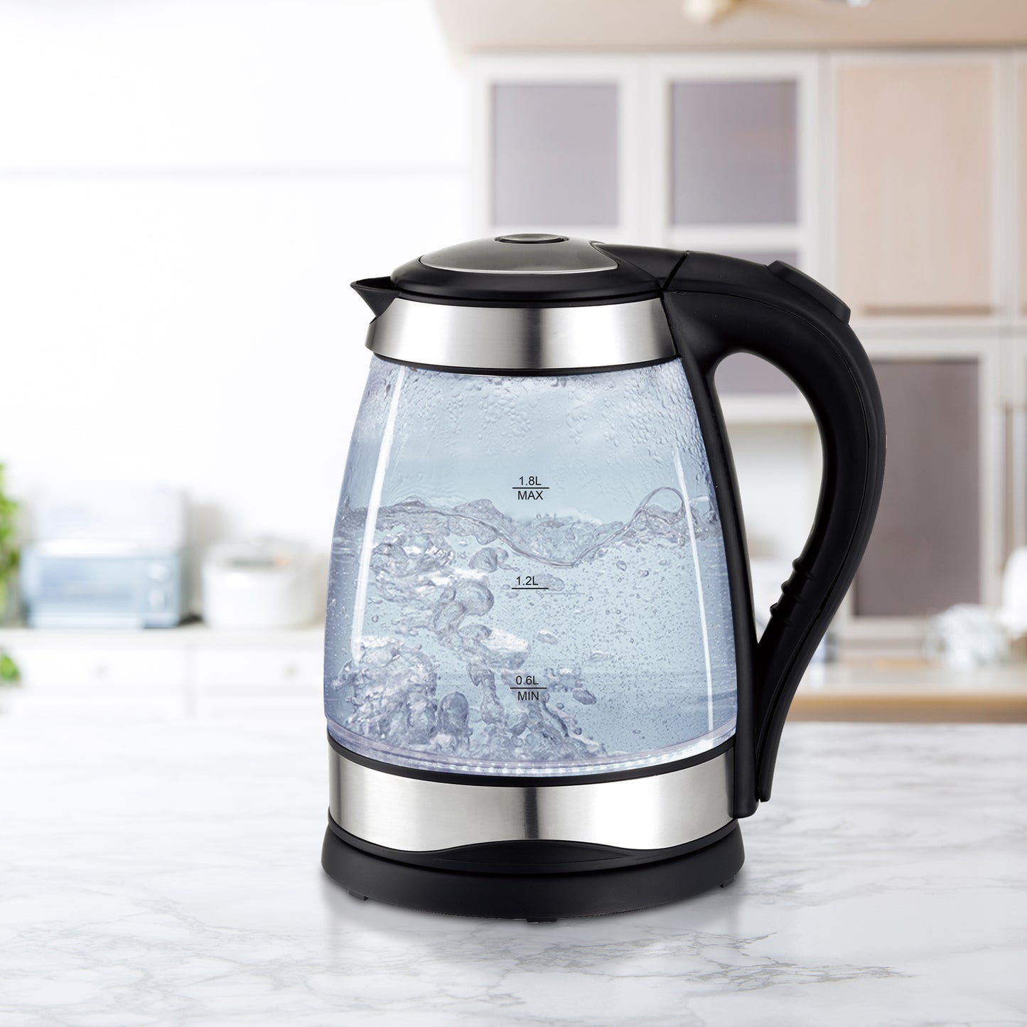 QuickBite Cordless Speed-Boil Stainless Steel Electric Kettle with LED Illuminate Light, 1.8L Capacity