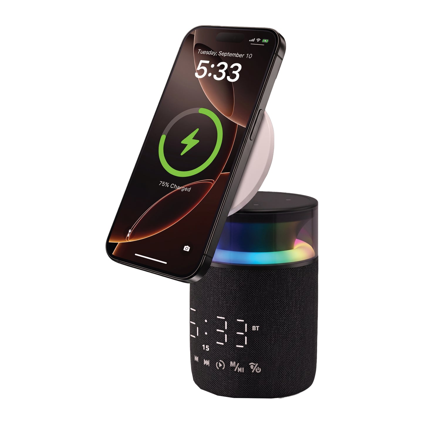 ZTECH Wireless Speaker with Wireless Charger & Alarm Clock