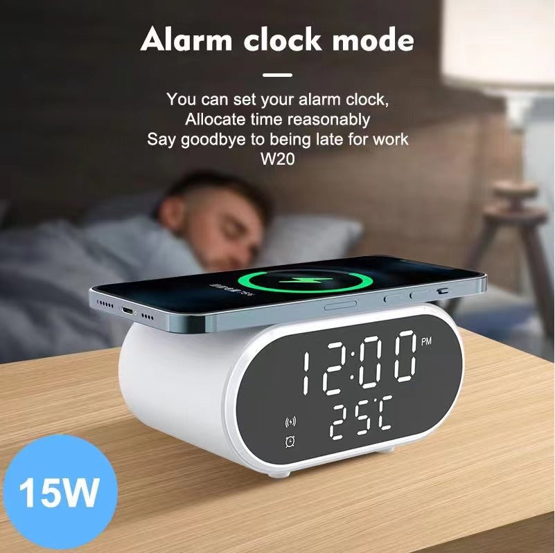 Wireless Charger Clock for iPhone and Samsung Galaxy, Alarm Setting Portable Wireless Charging Stations With Clock Display