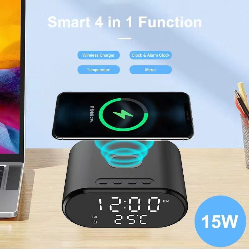 Wireless Charger Clock for iPhone and Samsung Galaxy, Alarm Setting Portable Wireless Charging Stations With Clock Display