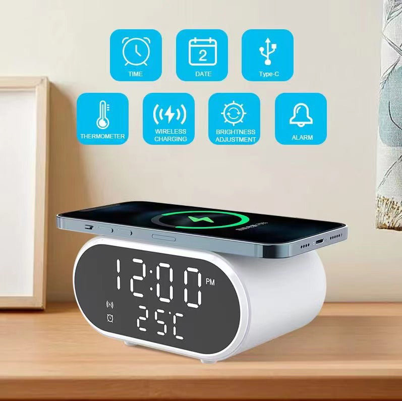 Wireless Charger Clock for iPhone and Samsung Galaxy, Alarm Setting Portable Wireless Charging Stations With Clock Display