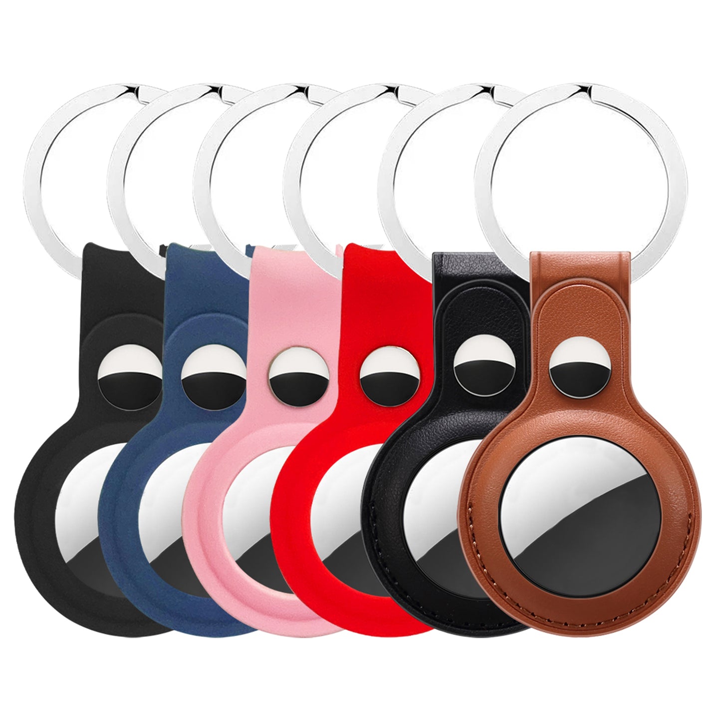 Large Leather Keychain Ring for Airtags, Anti Lost Protective Case and Tracker