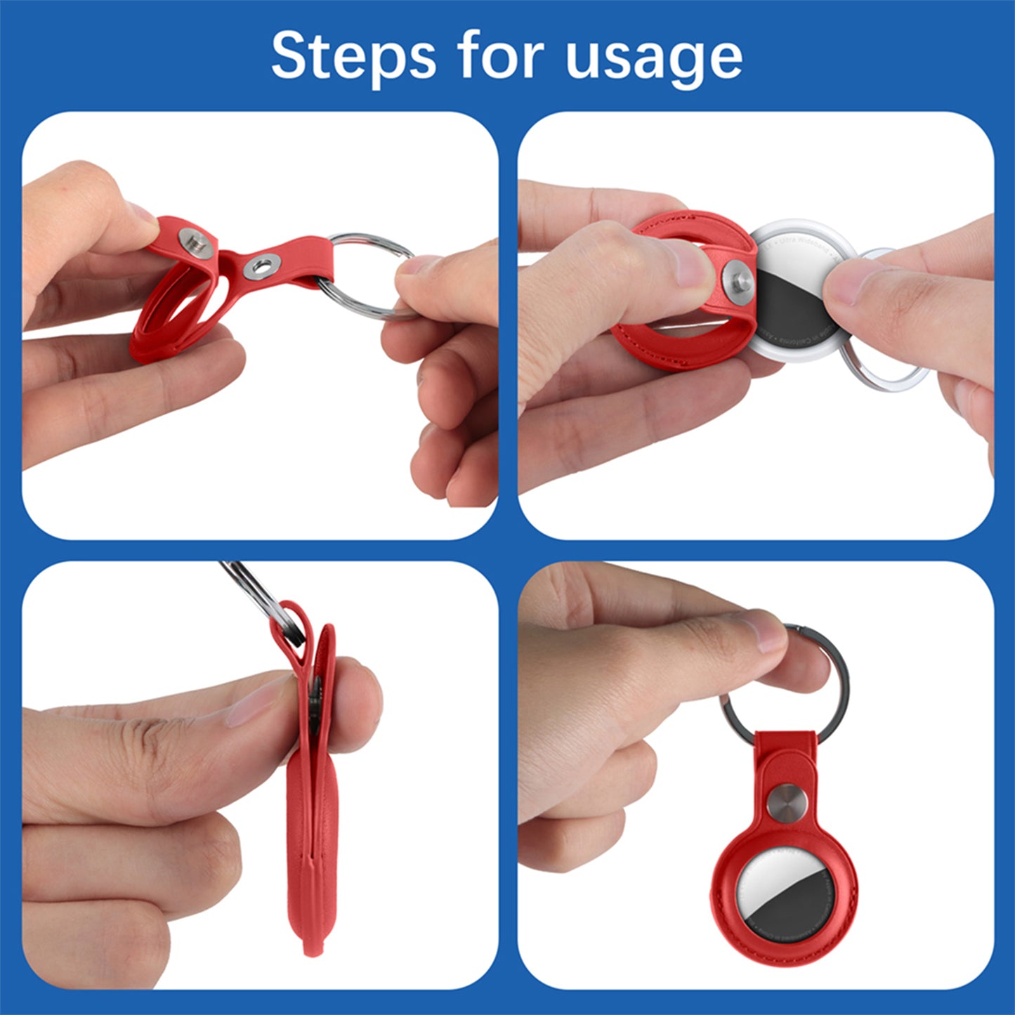 Large Leather Keychain Ring for Airtags, Anti Lost Protective Case and Tracker