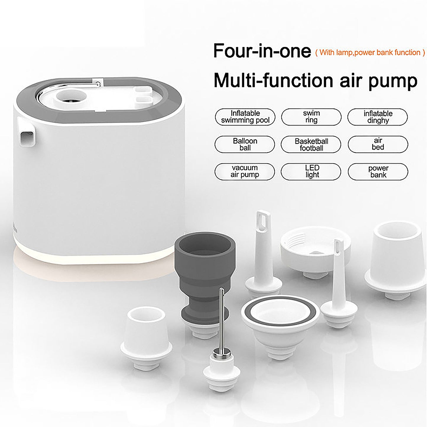 Mini 4 in 1 Portable Wirelss Waterproof Outdoor Air Extraction Inflatable Pump, Lightweight Electric Air Pump with 8 Nozzle