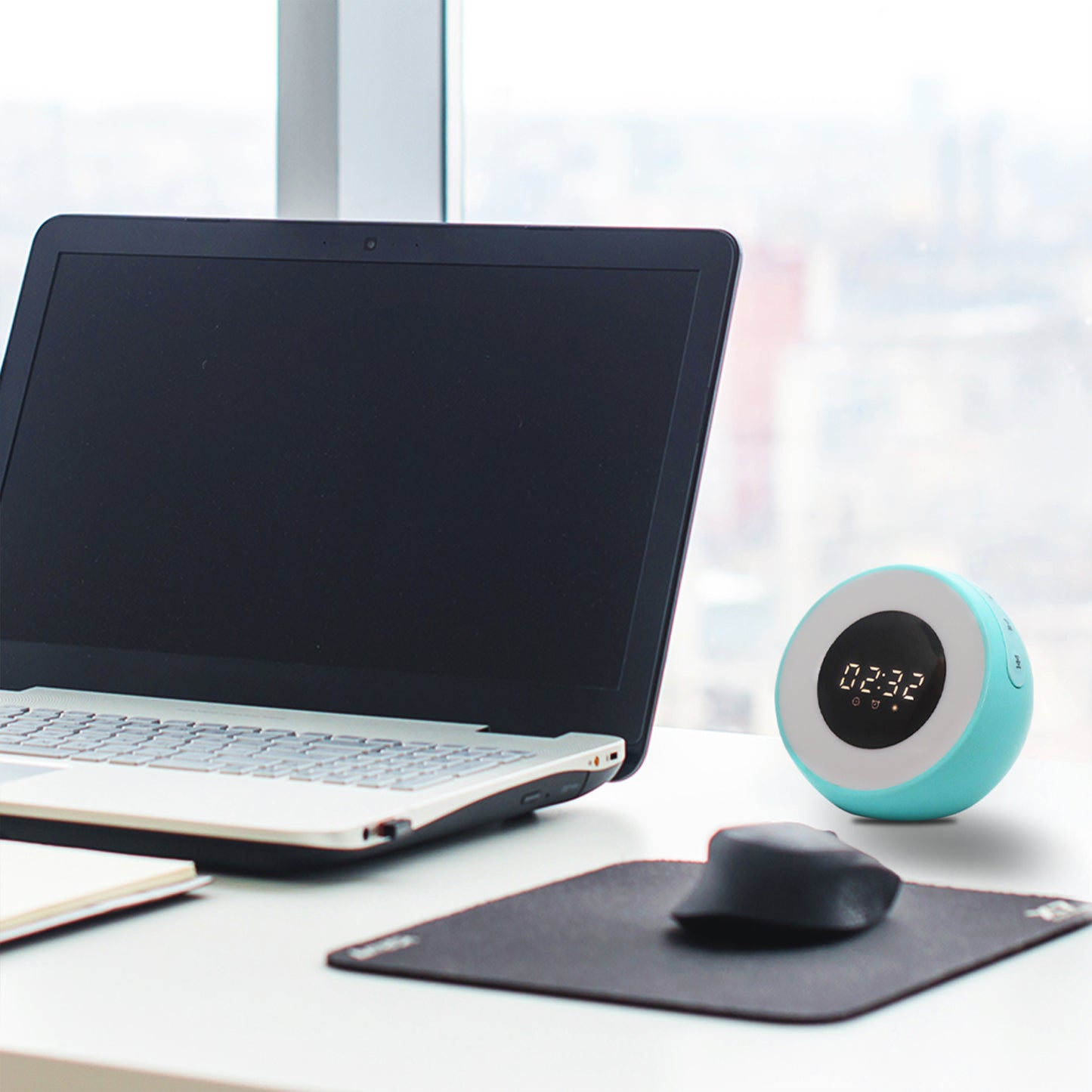 Alarm Clock with Built-in Air Purifier, Sound Machine, Wireless Bluetooth Speaker, and LED Lamp