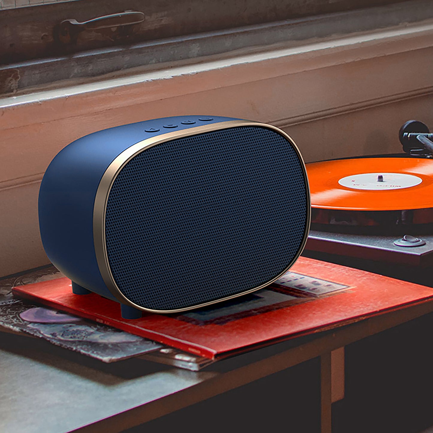 Portable Hifi Vintage Retro Style Wireless Speaker, Support TF Card/AUX/TWS Serial Port (Reachdesk_Blue)