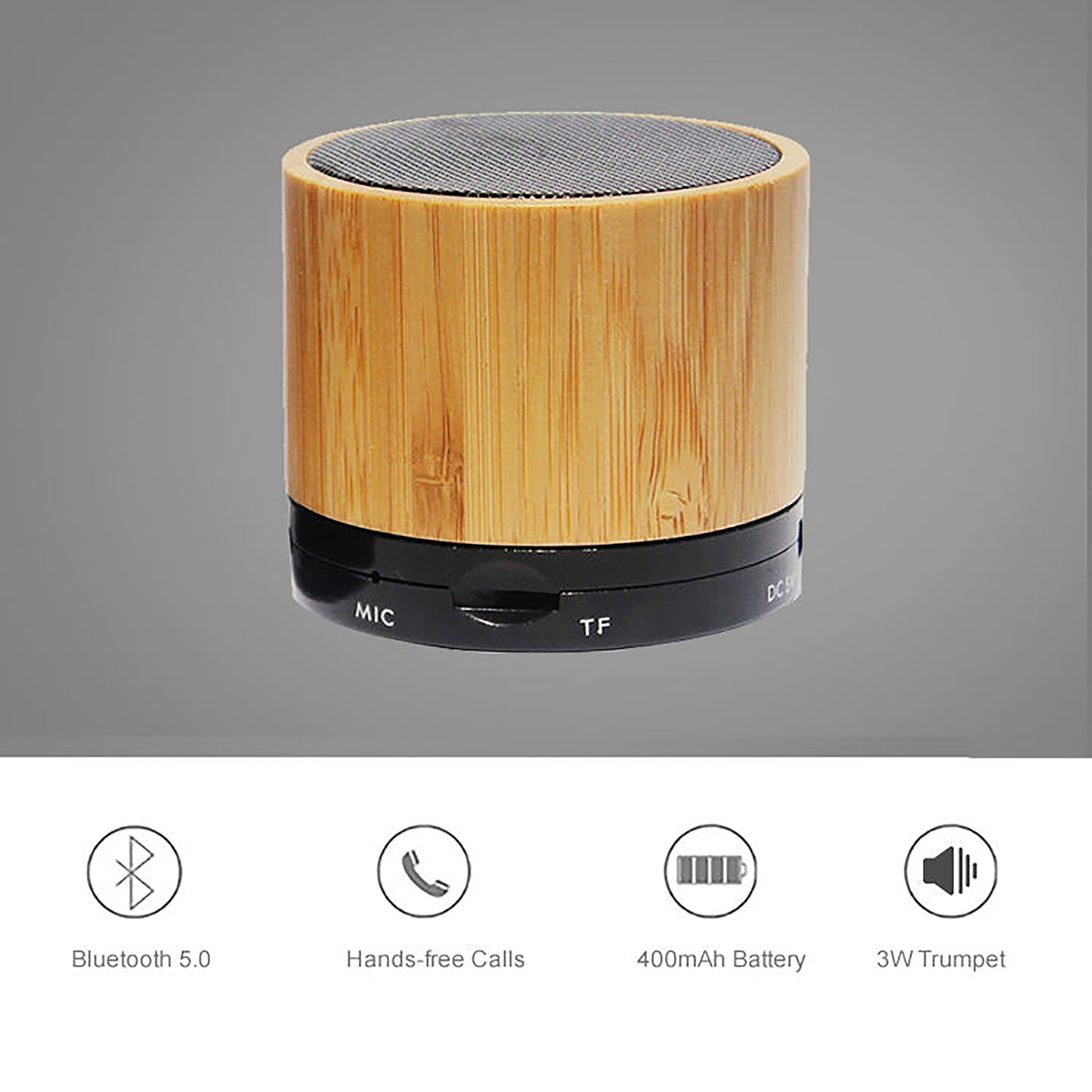 Bamboo Mini Portable Cylinder Bluetooth Speaker, TF Card Supported and Expanded BXS Performance