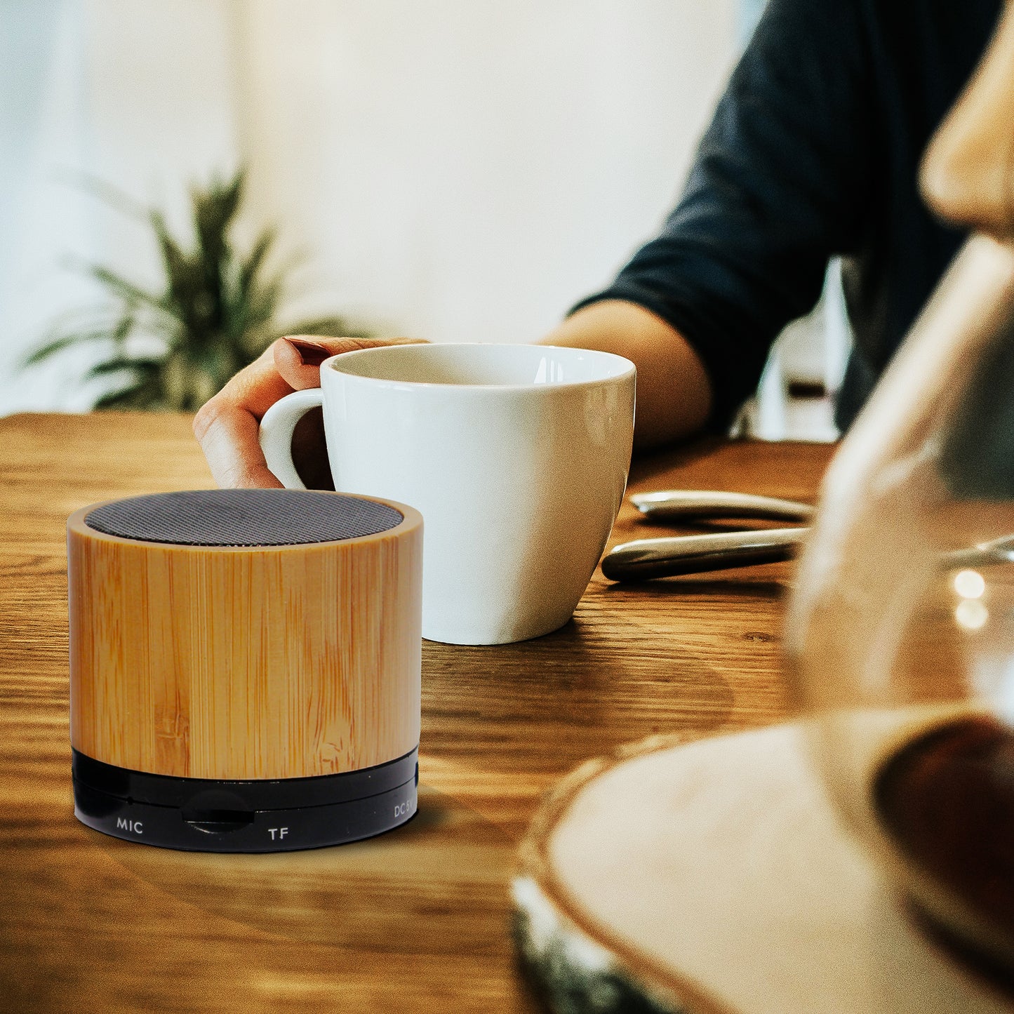 Bamboo Mini Portable Cylinder Bluetooth Speaker, TF Card Supported and Expanded BXS Performance