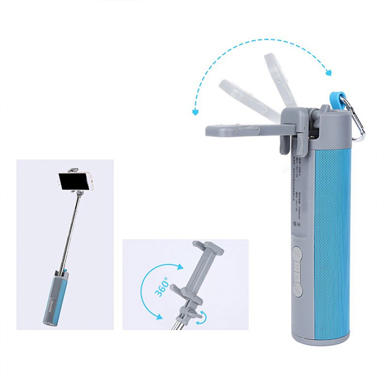4-in-1 Gadget Capsule with Wireless Speaker,Powerbank, Selfie Stick, Flashlight