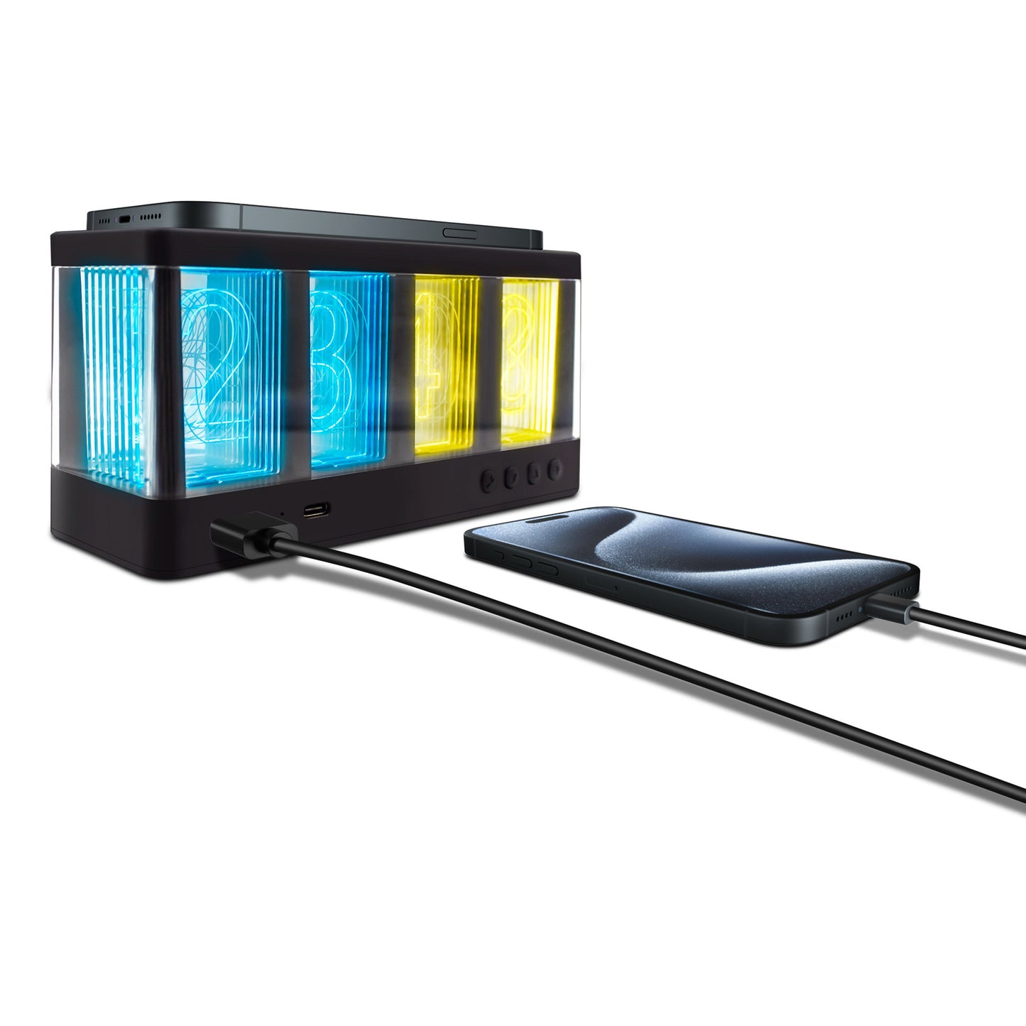 Wireless Charging LED Clock with Multiport Power Station/Onboard Controls