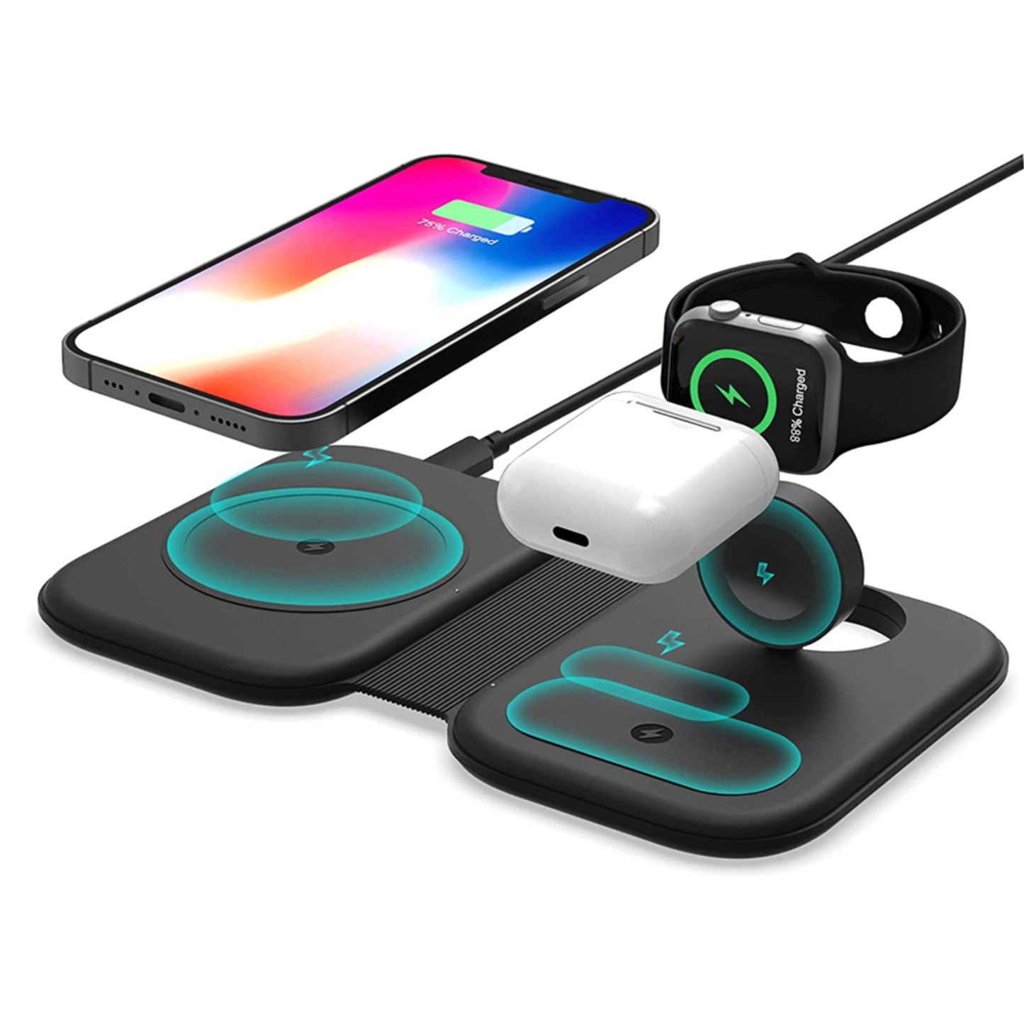 Magnetic Folding 3-in-1 Fast Wireless Charging Station - Convenient Charging for Phone, Watch, and Earbuds