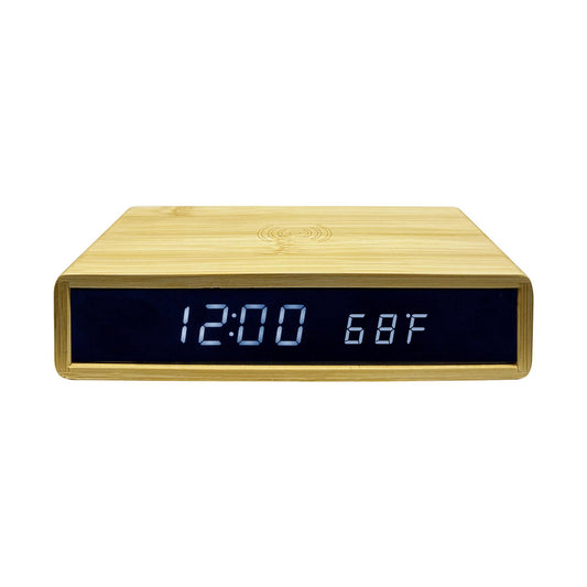 Wireless Charger Clock with LED Clock for iPhone and Samsung Galaxy, Wooden Digital Alarm Clock Charging Station