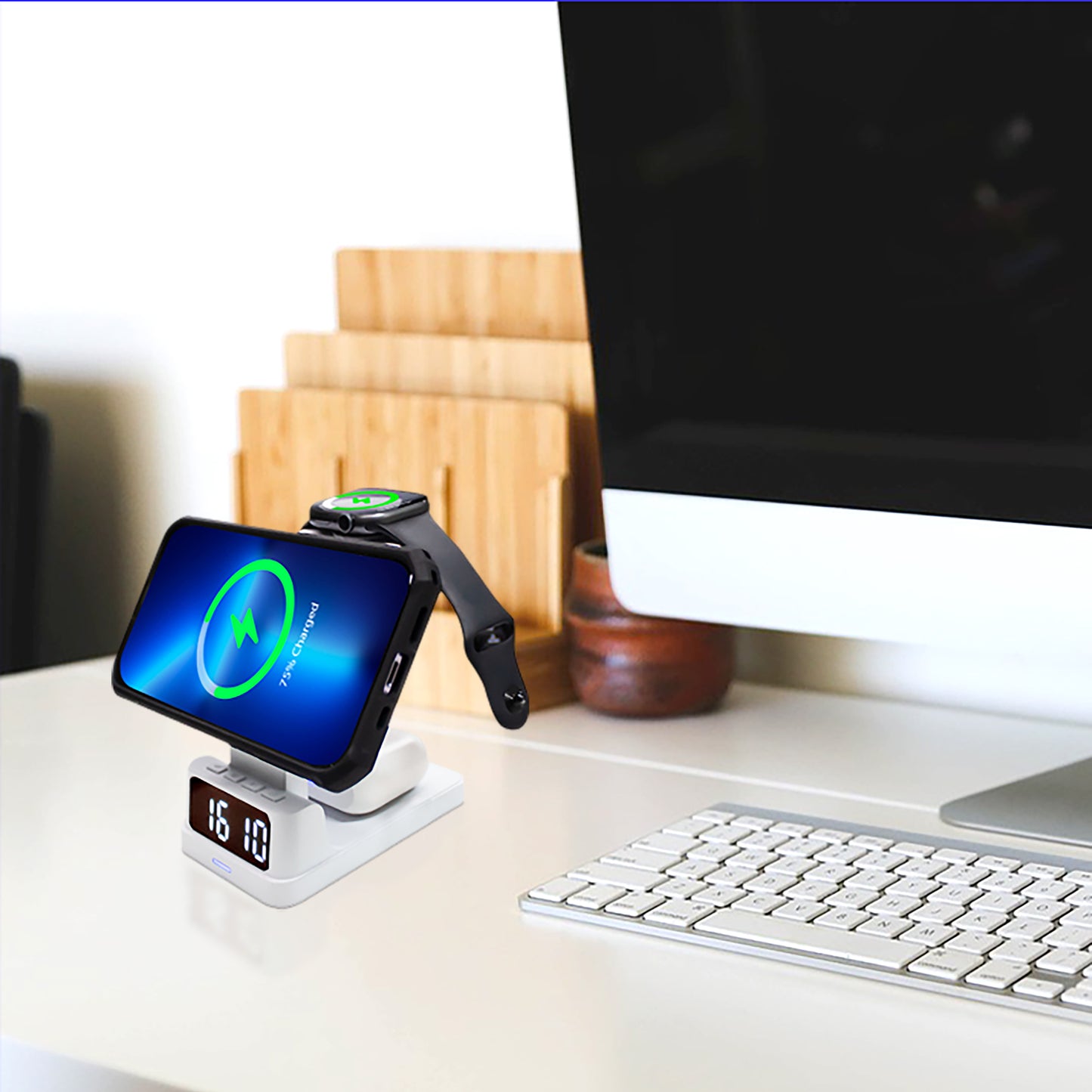 Wireless Charging Station for iPhone and Smartphone With Digital Alarm Clock