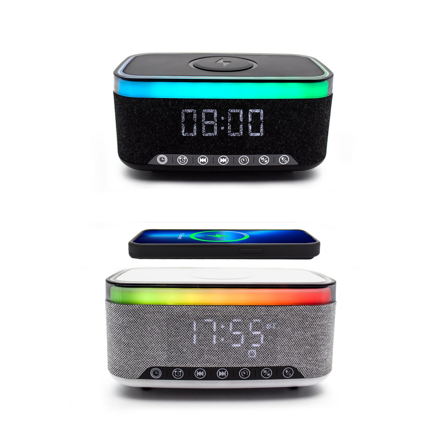 Ringtone Bluetooth Speaker with Wireless Charger and Alarm Clock