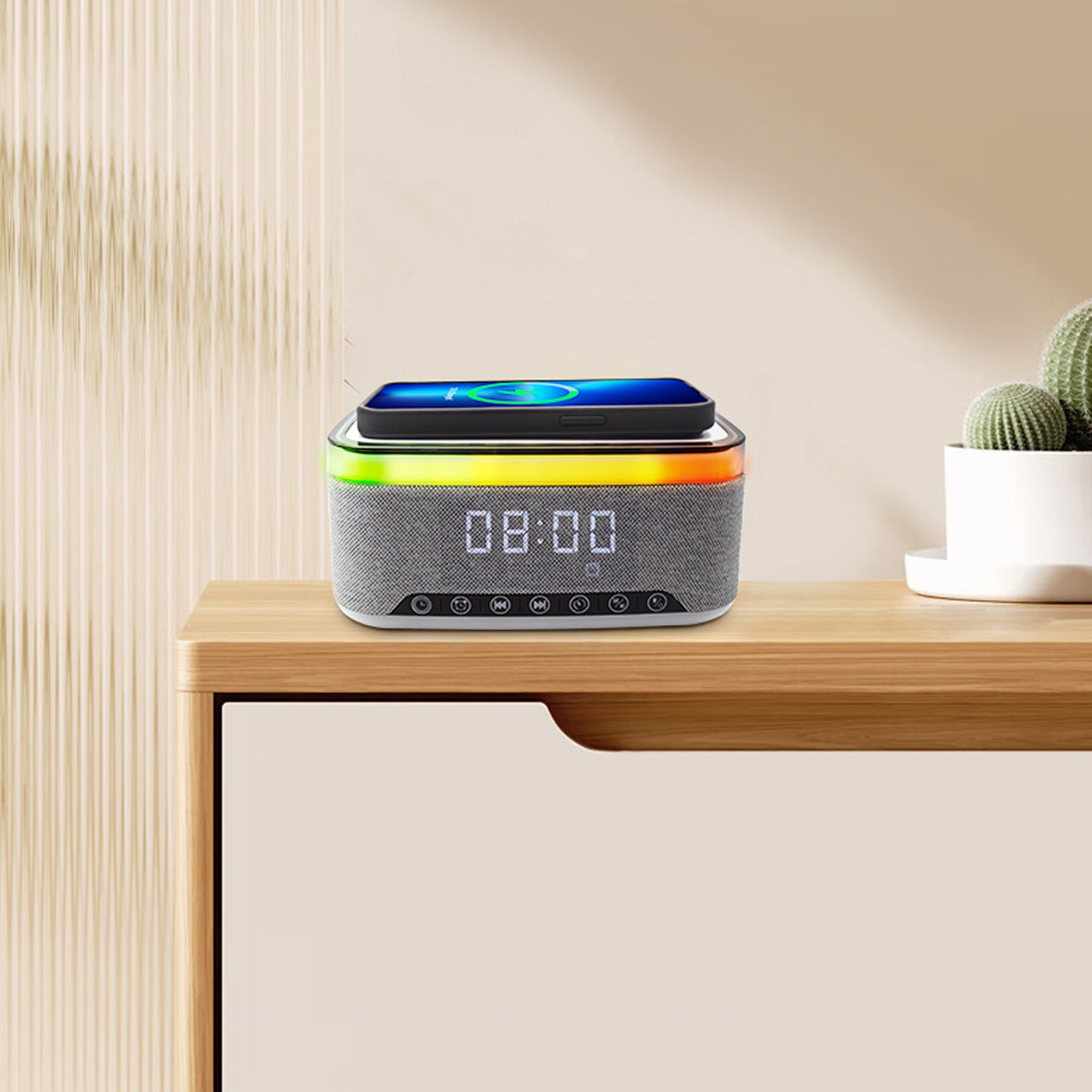 Ringtone Bluetooth Speaker with Wireless Charger and Alarm Clock
