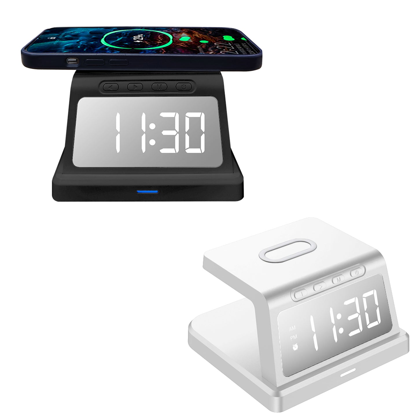 Wireless Charging Alarm Clock with 3 Alarms, 5 Brightness Settings, 15W Output, 12/24 Hour Mode