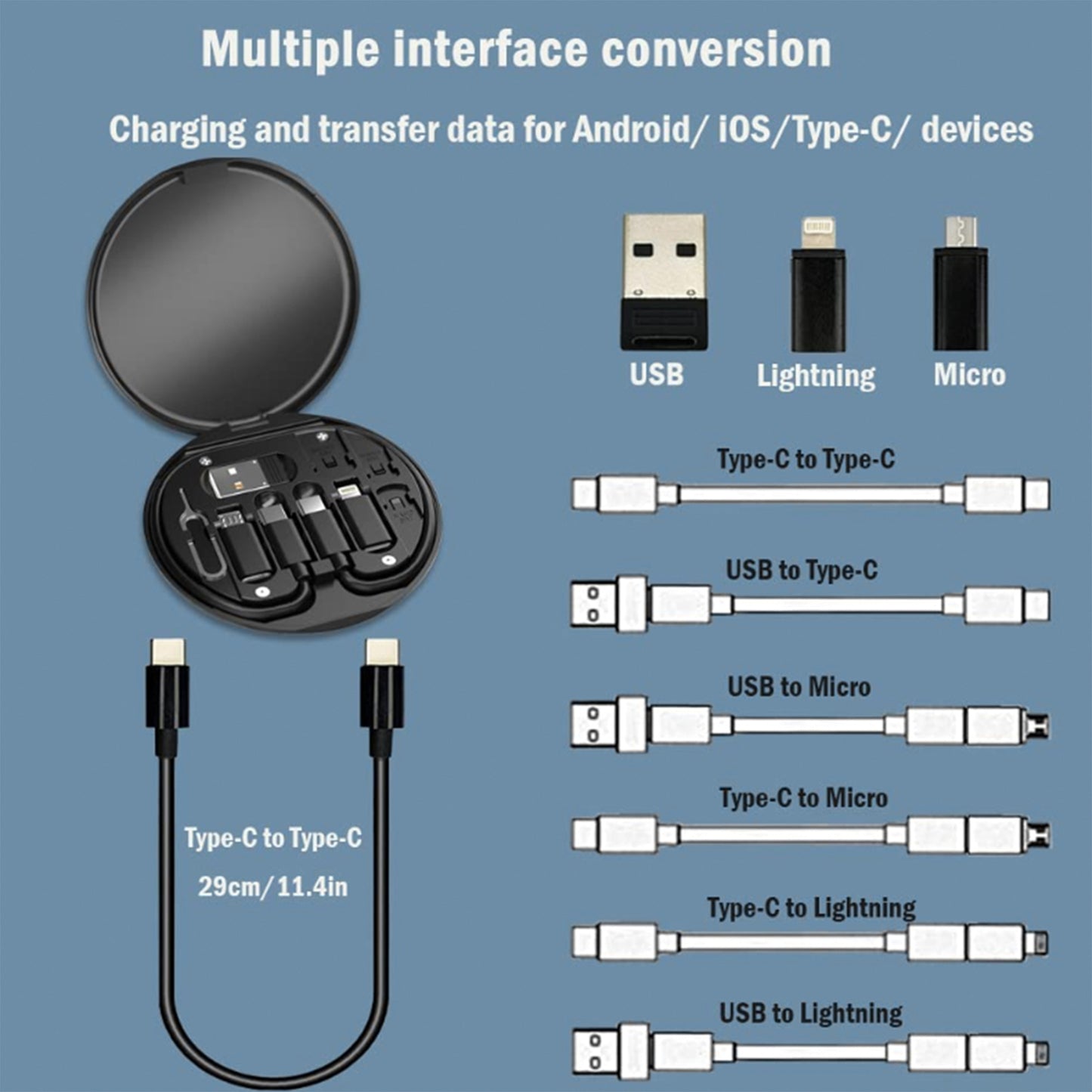 Multifunction Cable Set, USB Type C Cable, Multi Types Charging Connector, USB Adapter Combination Data Transfer Cable