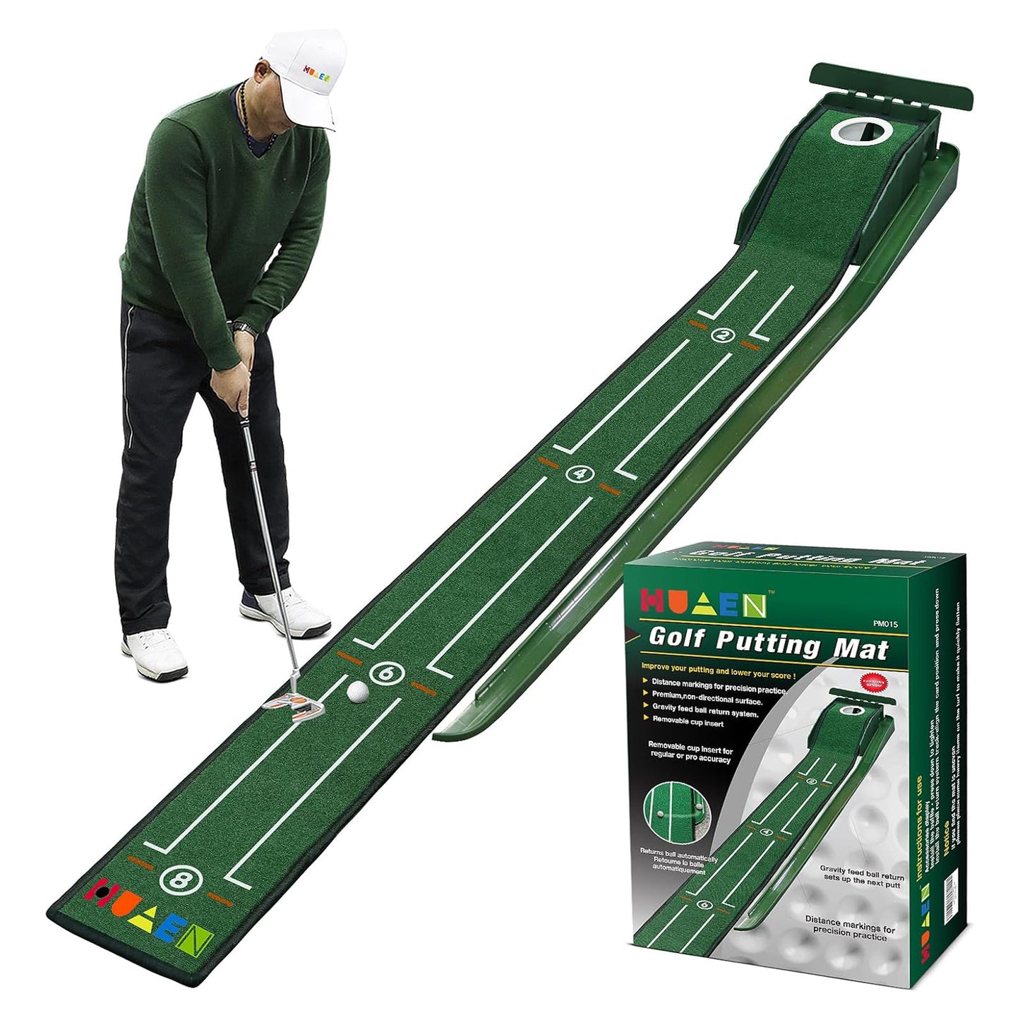 Golf Putting Mat Putting Green Indoor & Outdoor with Ball Return and 1 Hole