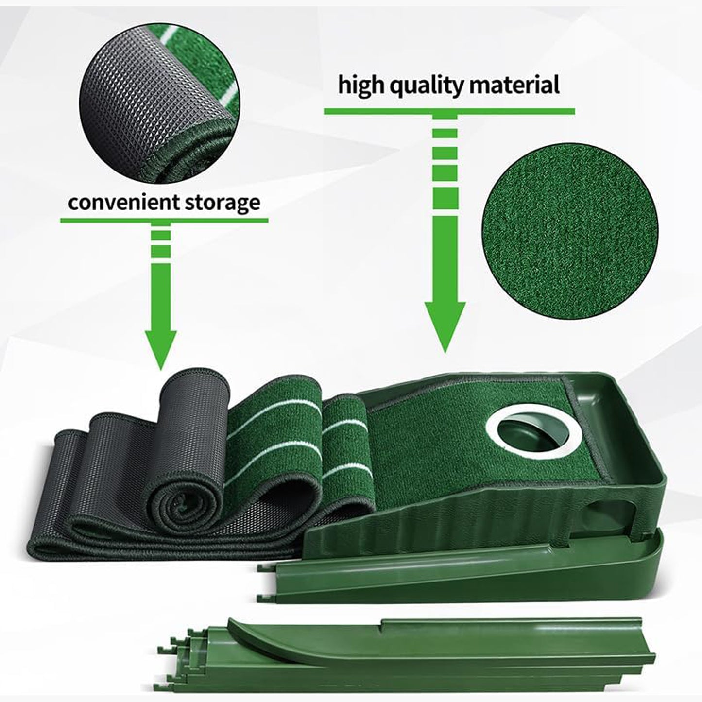Golf Putting Mat Putting Green Indoor & Outdoor with Ball Return and 1 Hole